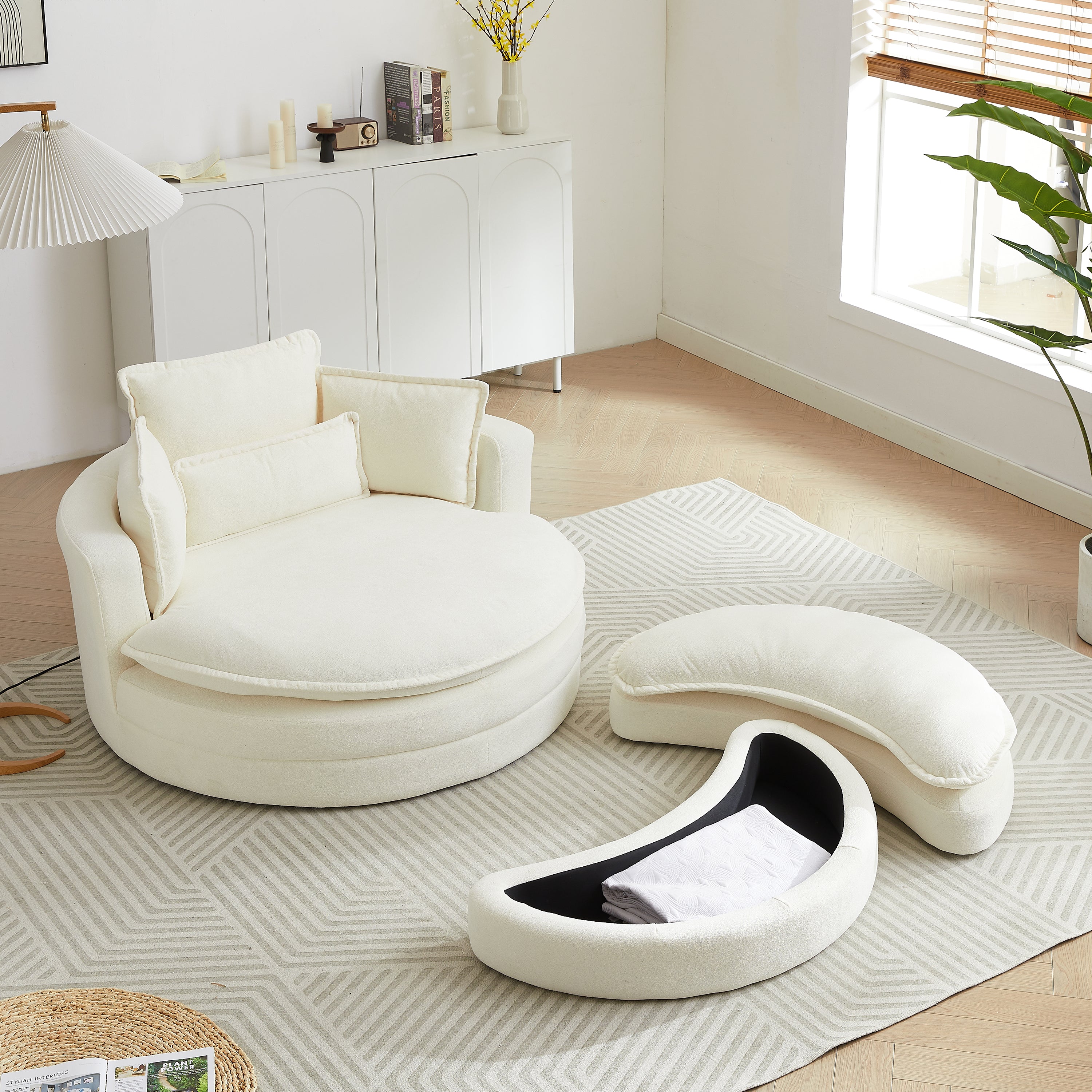 Beige Modern Sofa with Ottoman & 4 Pillows