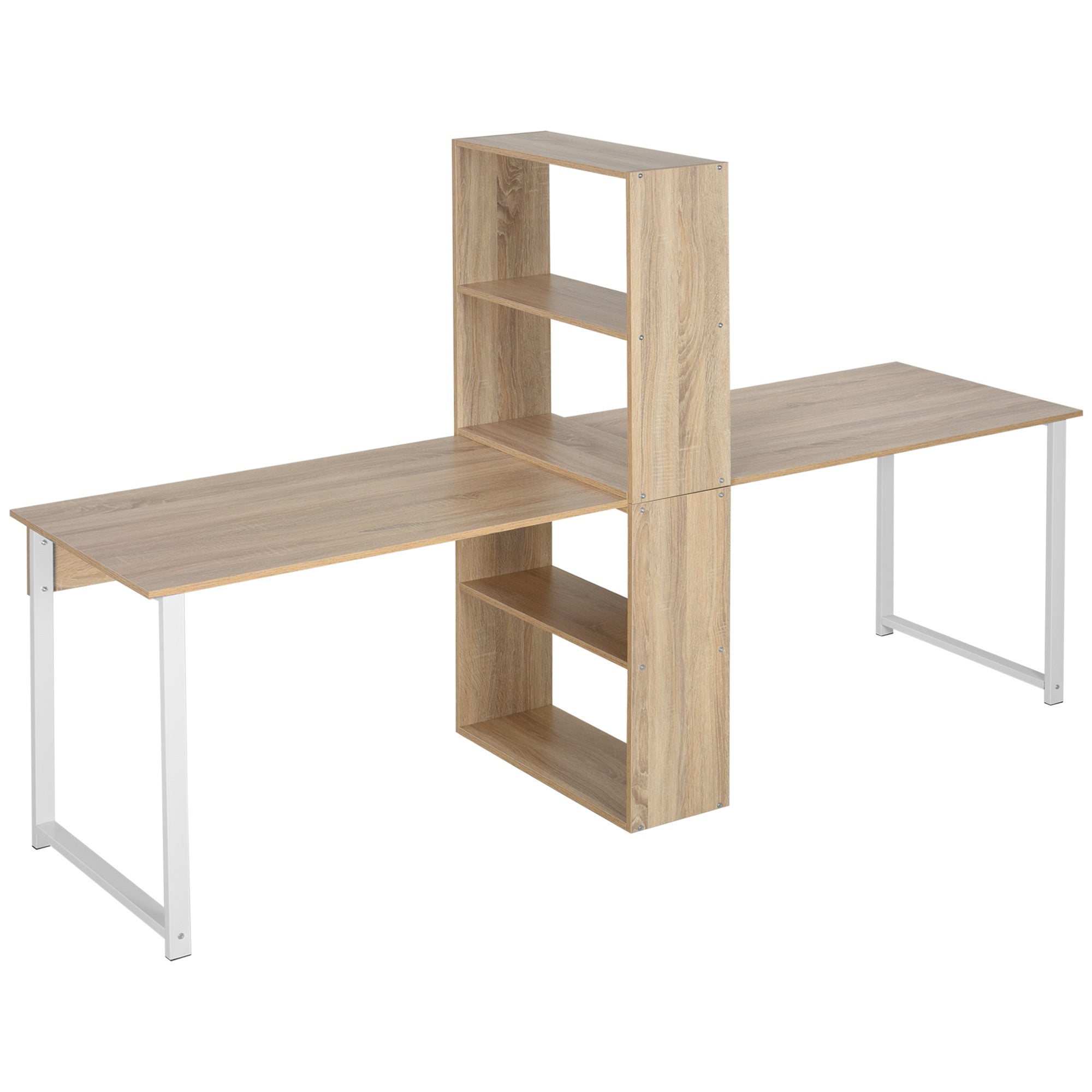 88" 2-Person Computer Desk w/ Shelves - Natural