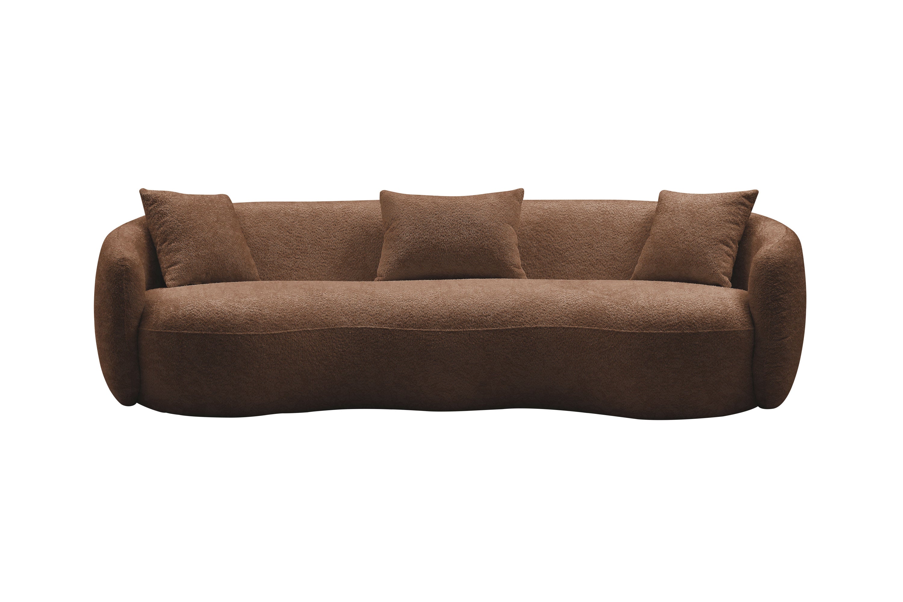 Mid-Century Modern Boucle Sofa: Brown Curved Couch