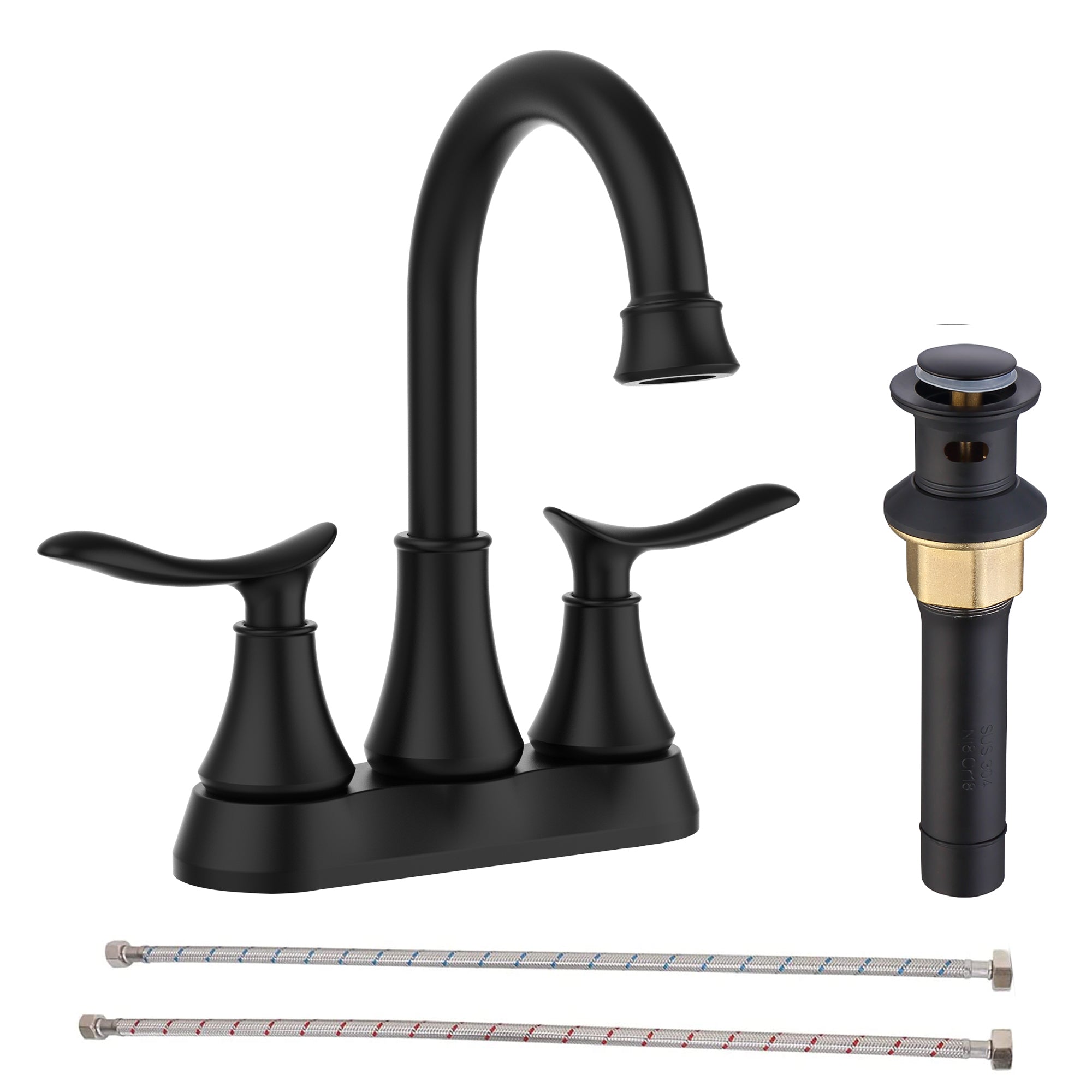Matte Black Bathroom Faucet with Pop-Up Drain