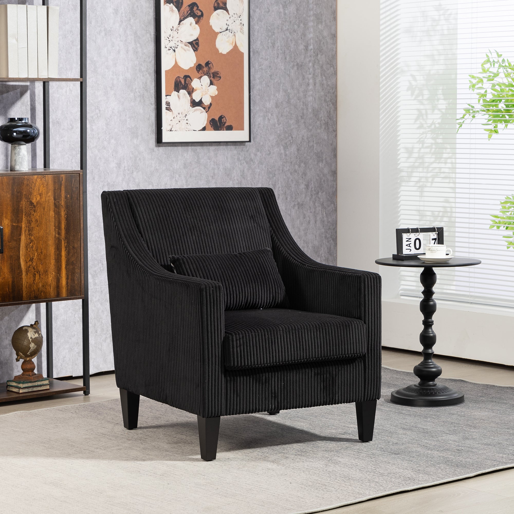 Modern Accent Chair, Black Corduroy Armchair