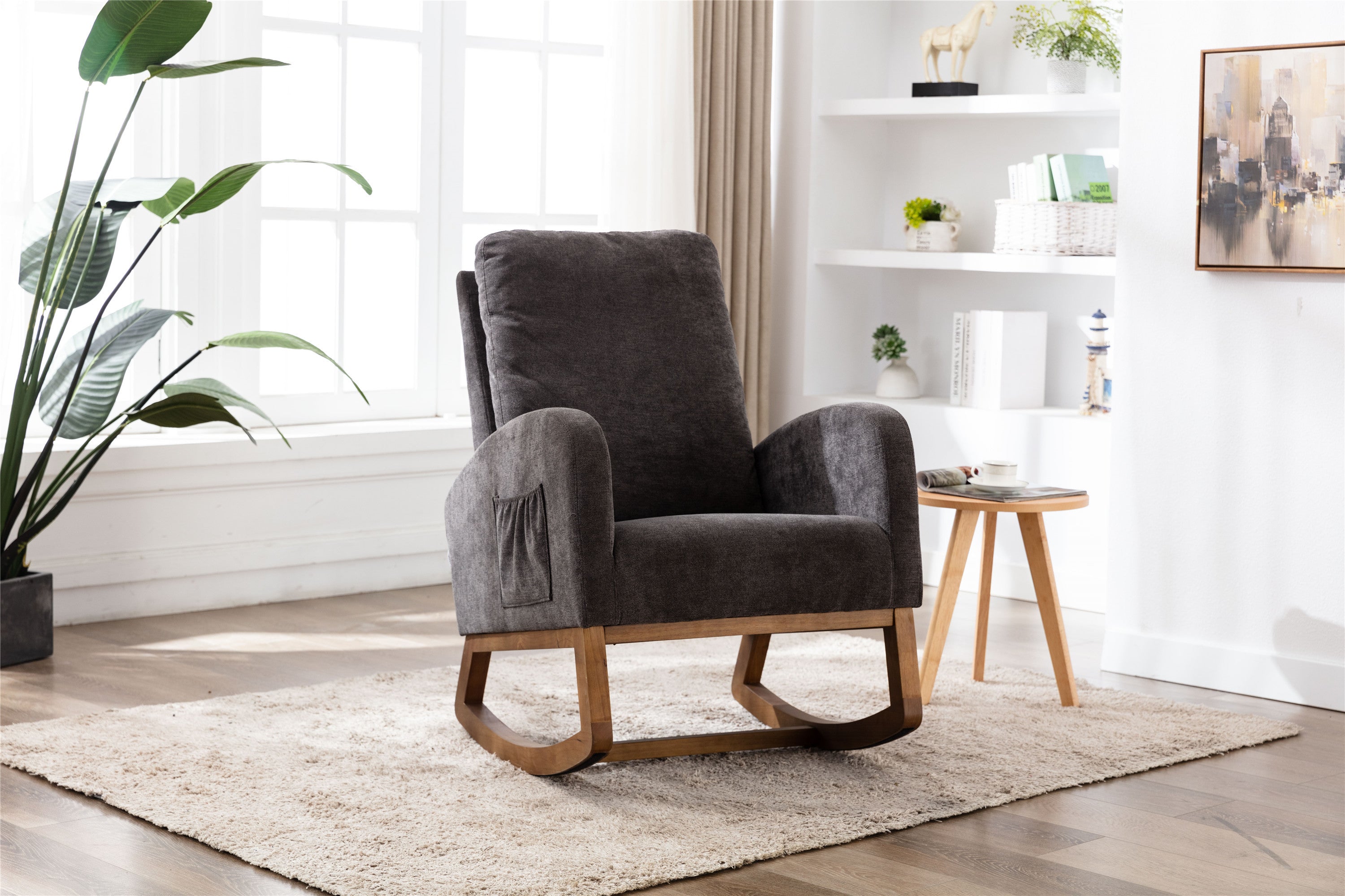 Rocking Chair, Modern Glider Recliner, Dark Gray