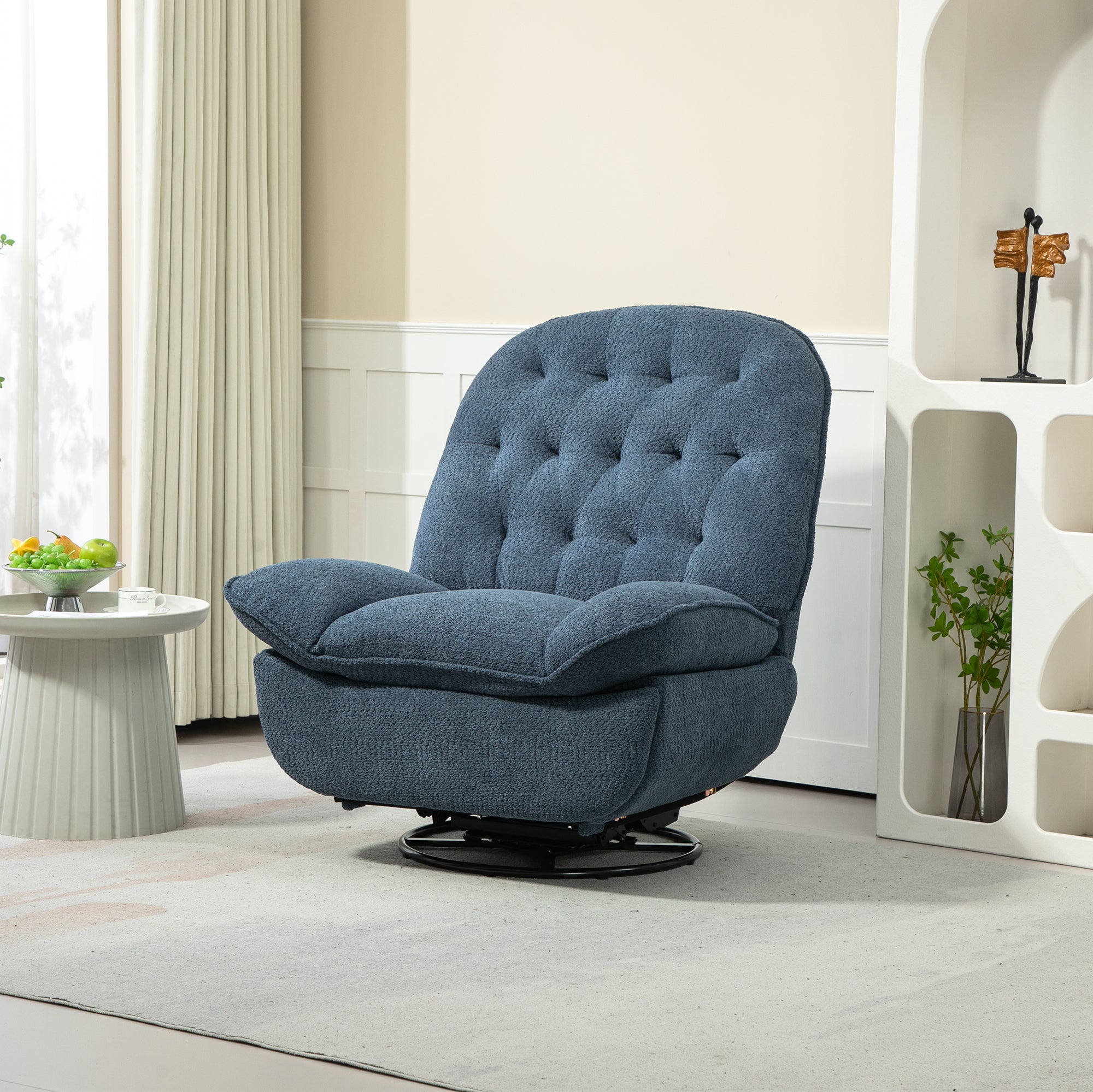 Teal Chenille Swivel Recliner Chair - 360° Glider