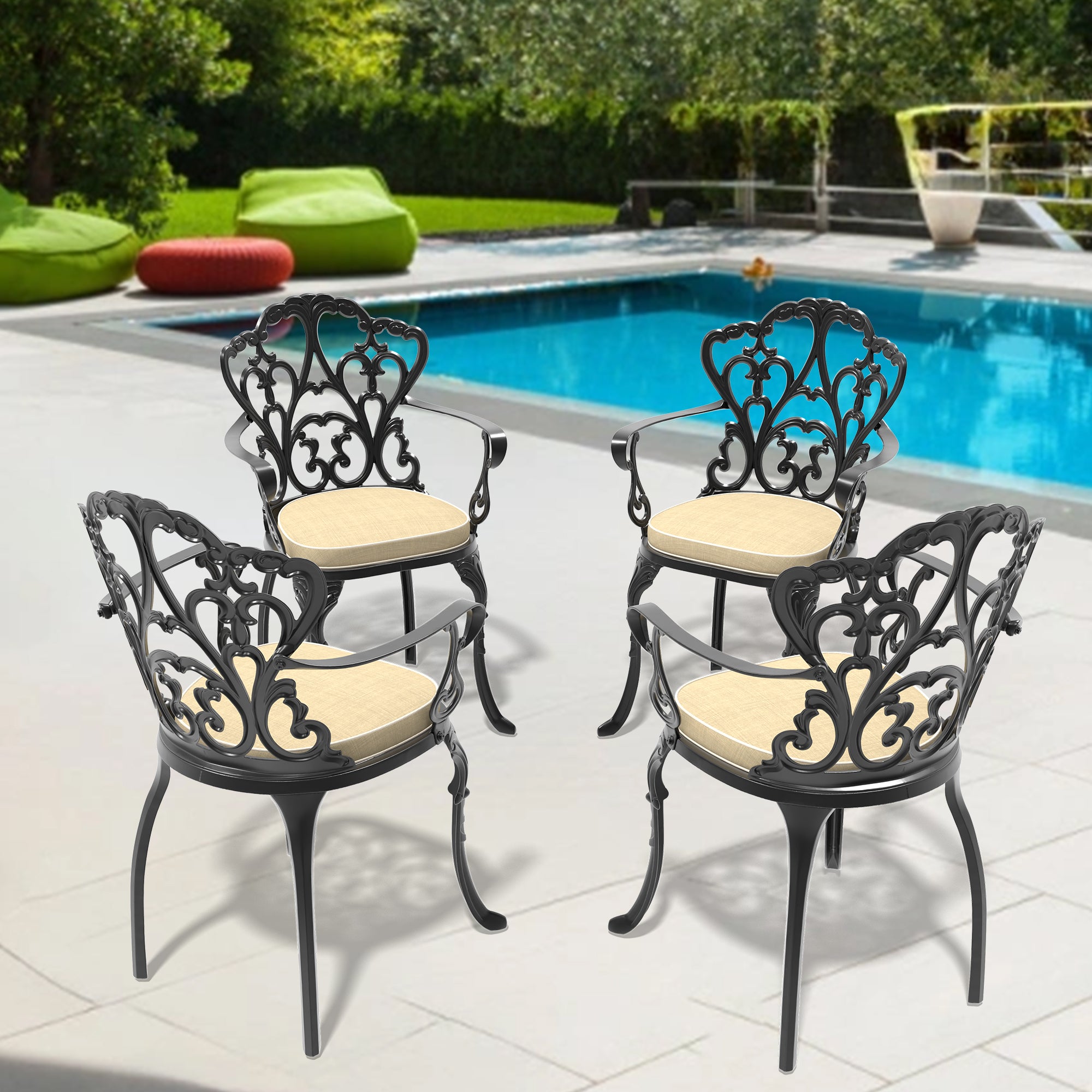 4-Piece Cast Aluminum Patio Dining Set w/ Cushions