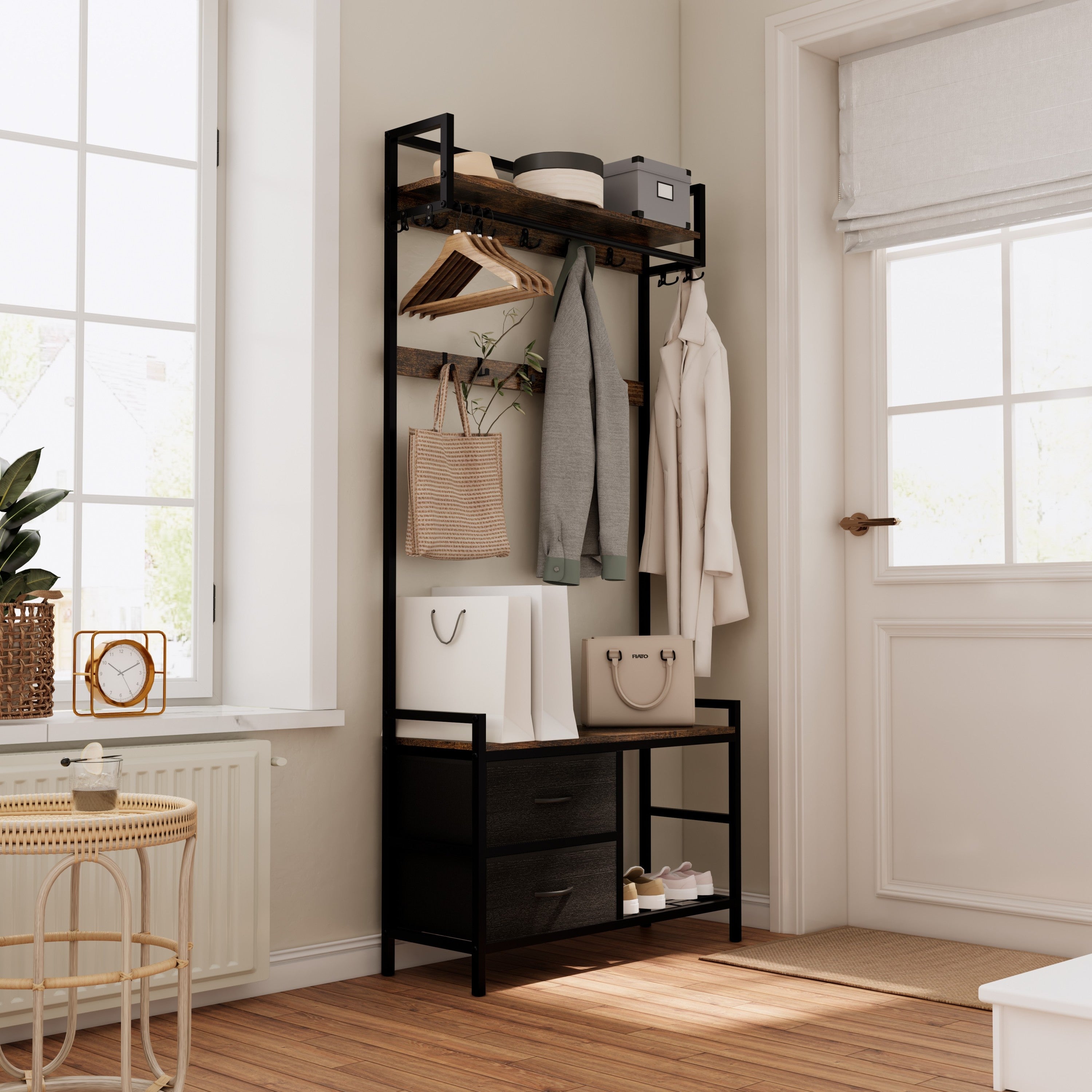 33" Hall Tree w/ Drawers, Shoe Storage & Hooks