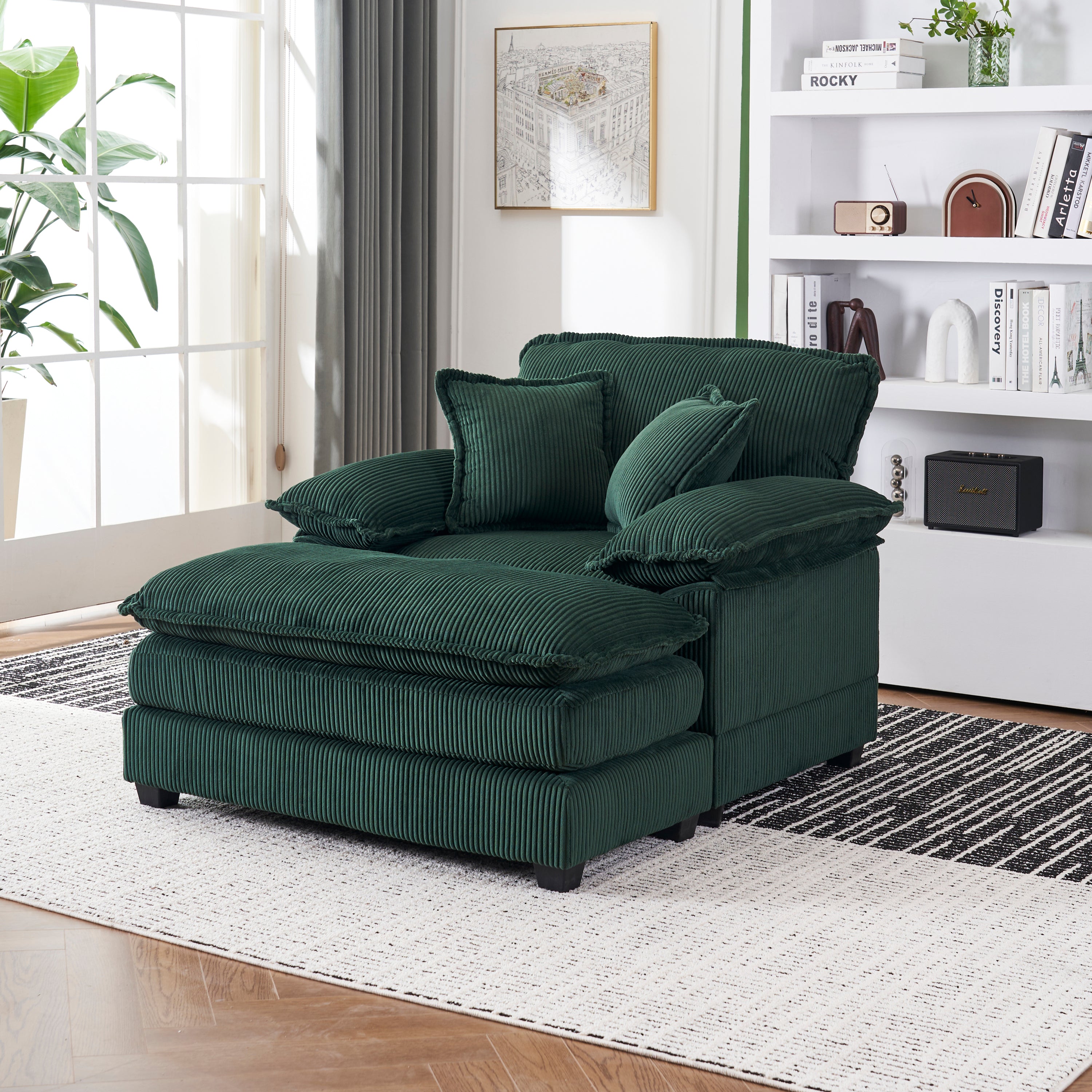 Comfy 56.3" Corduroy Sofa w/Ottoman & Pillows