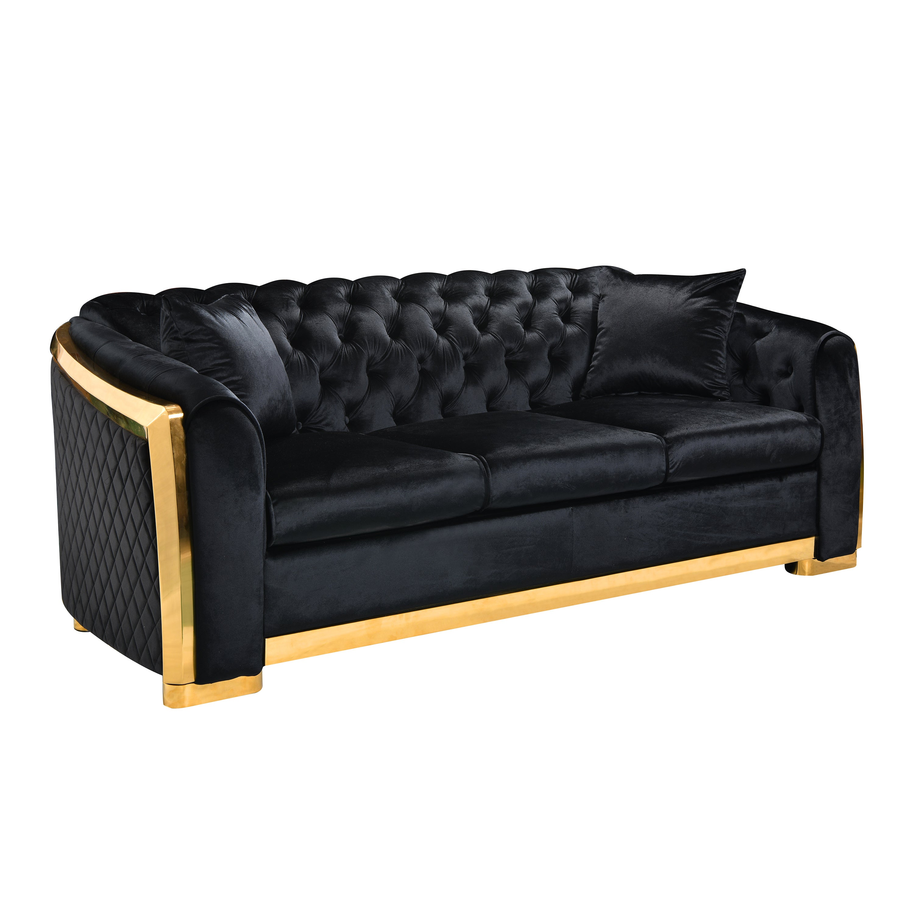 Luxury Chesterfield Sofa Set: 84" Black Velvet