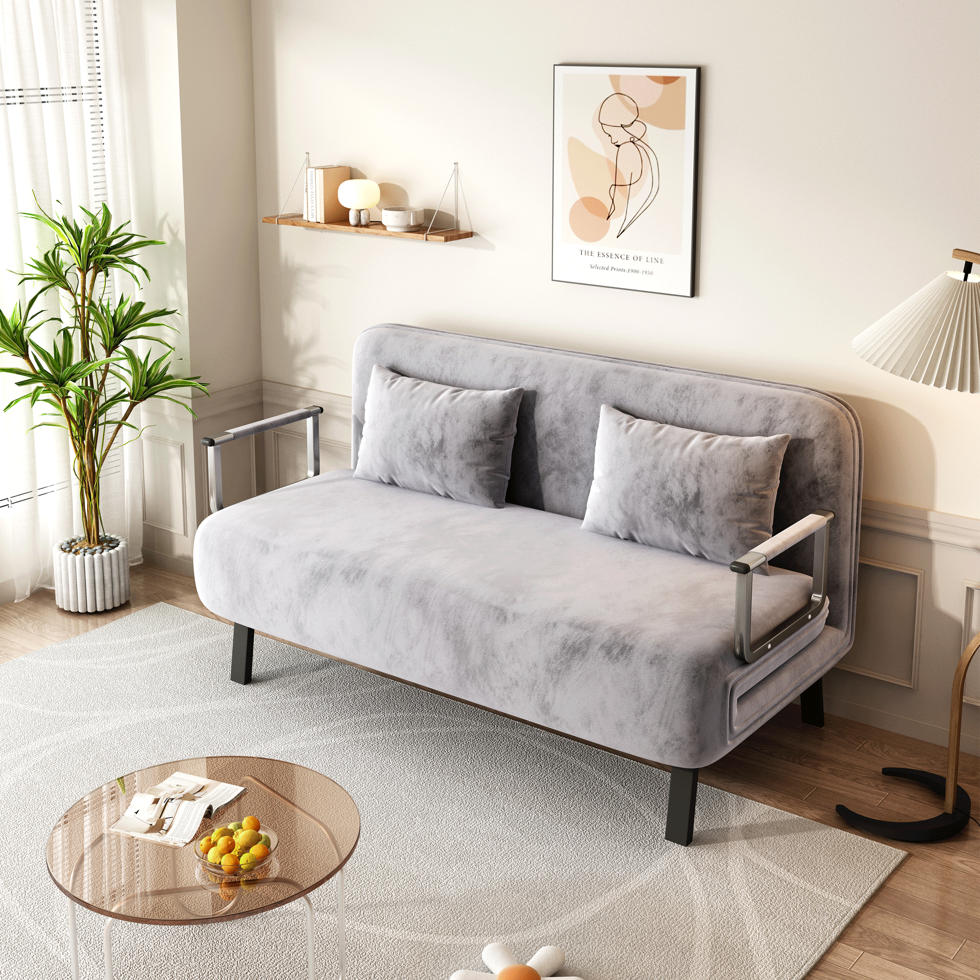 Velvet Gray Convertible Chair Bed & Sofa