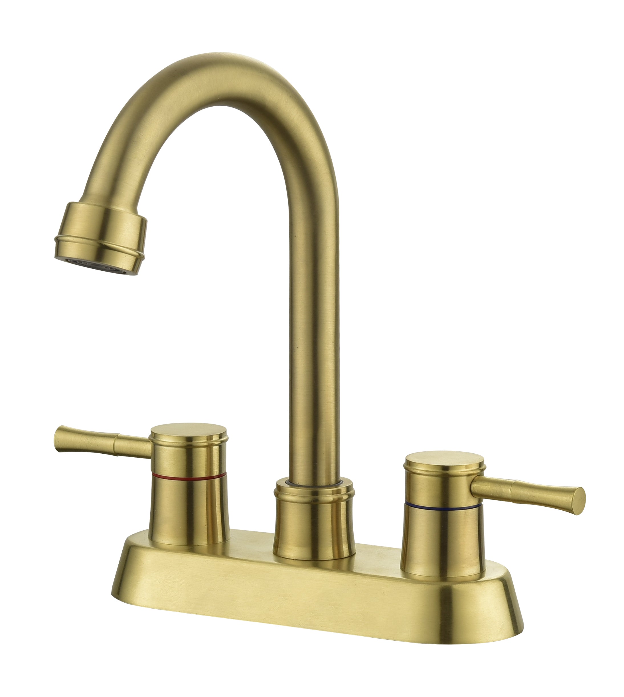 Gold Bathroom Faucet: 4" Centerset, Swivel Spout