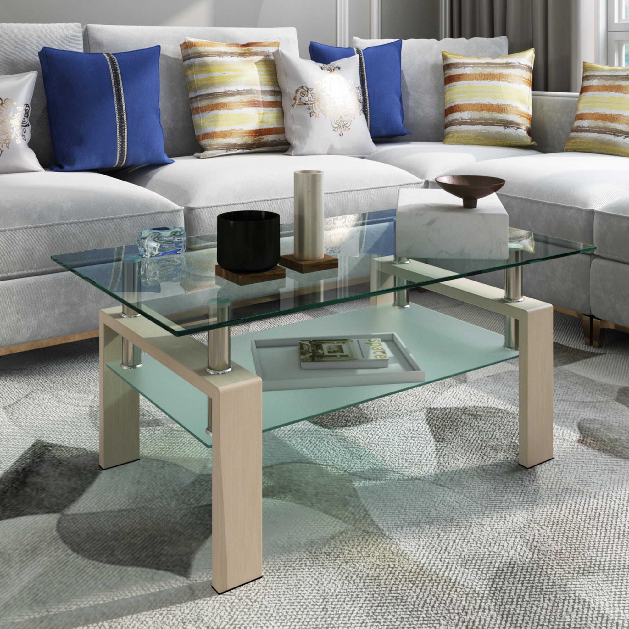 Clear Glass Rectangle Coffee Table - Modern Living Room