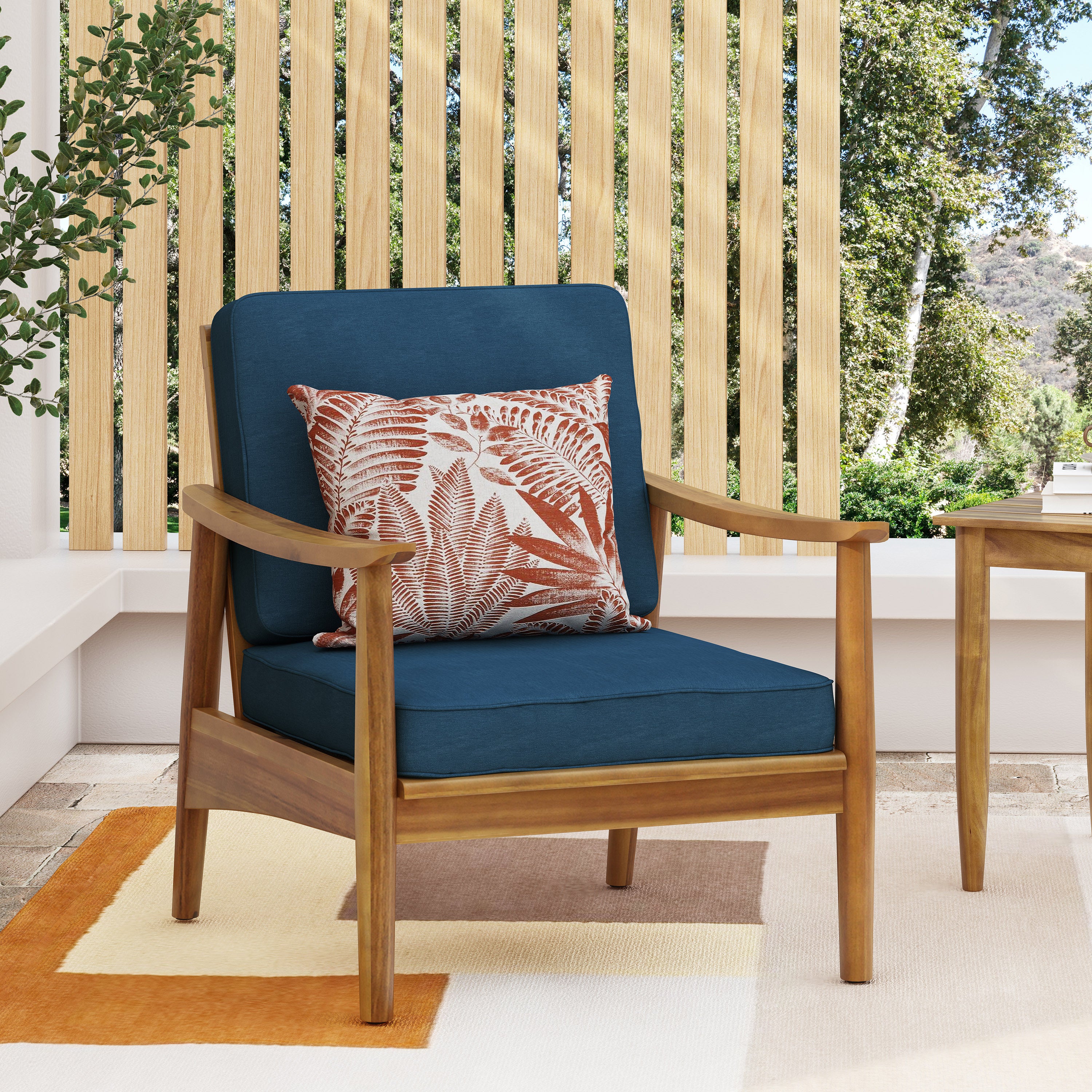 Acacia Wood Club Chair: Teak & Teal Outdoor