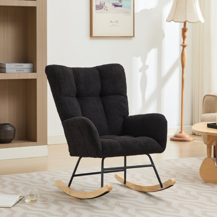 Modern Upholstered Nursery Rocking Chair (Black)