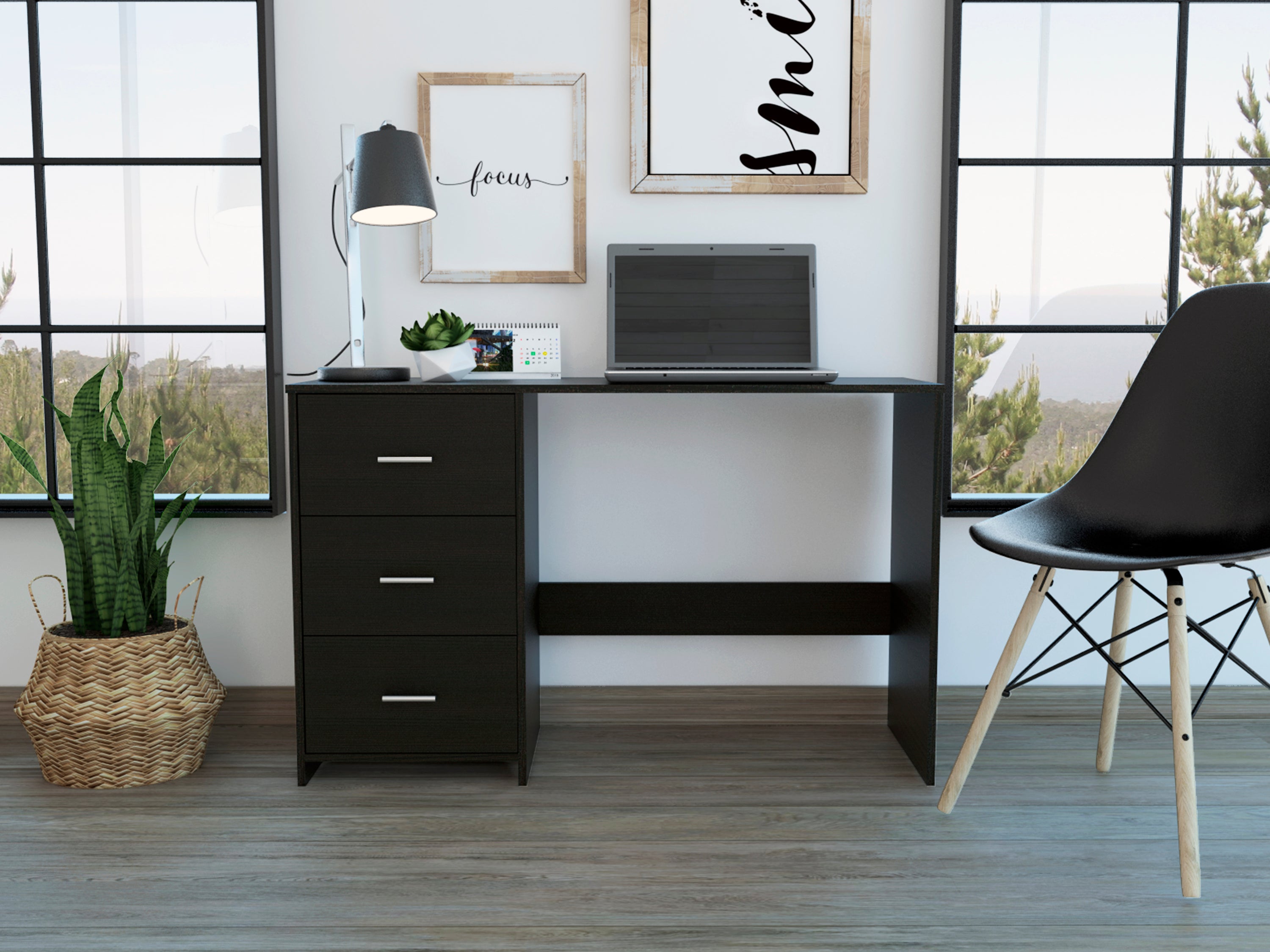 Classic Black 3-Drawer Writing Desk | Sleek & Stylish