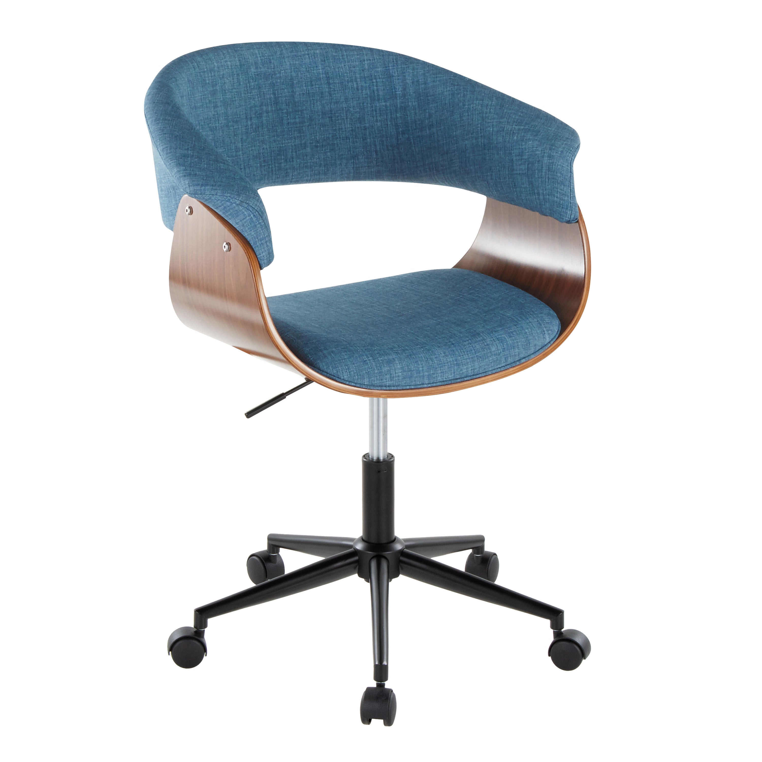 Vintage Mod Office Chair | Blue Fabric, Walnut Wood & Black Metal