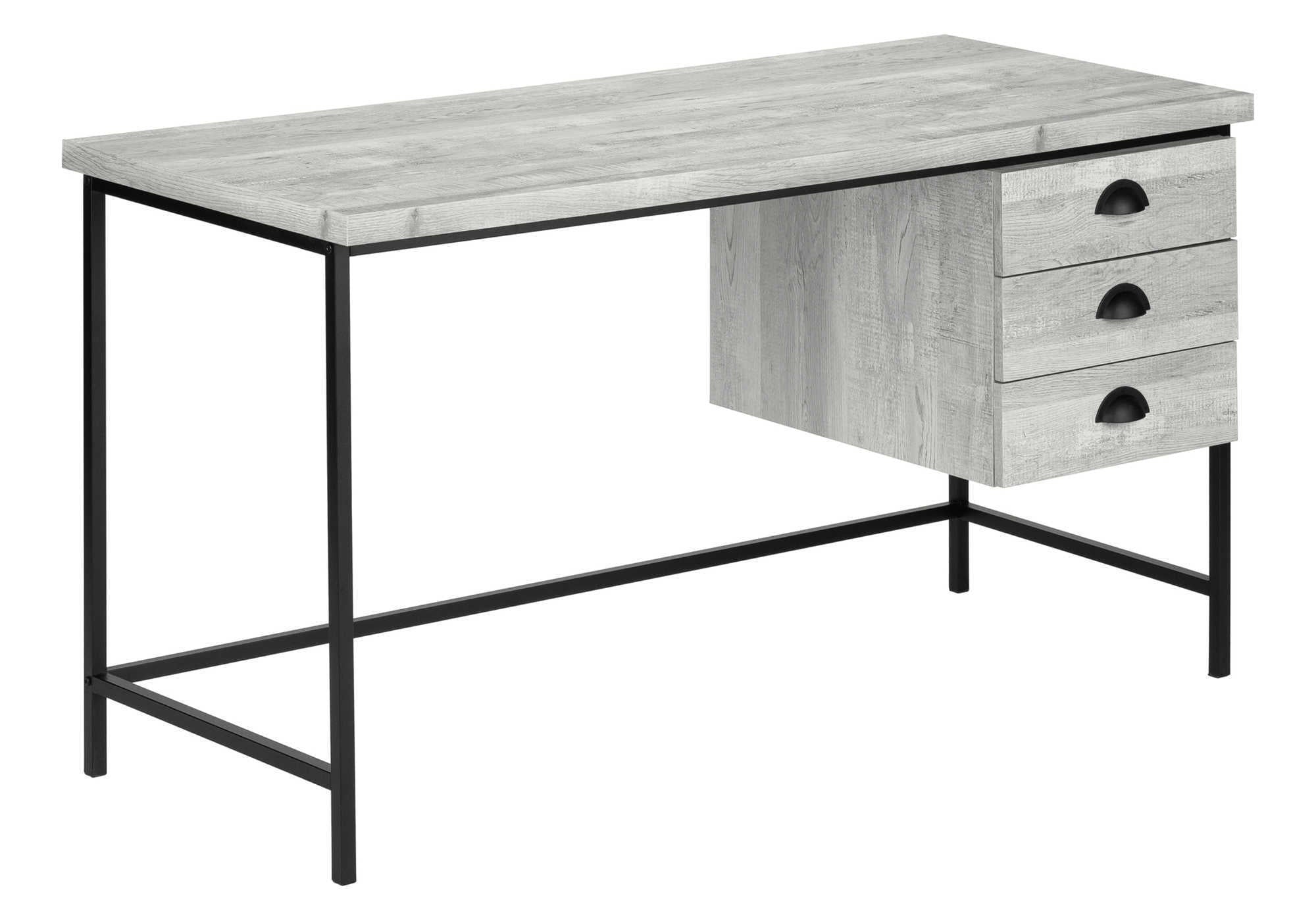 55" Grey Computer Desk w/ Drawers | Modern Home Office Desk
