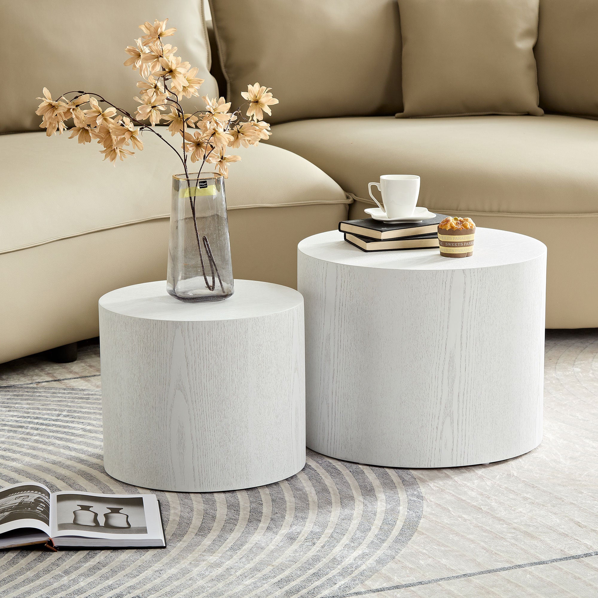 White MDF Veneer Table Set (2): Living Room