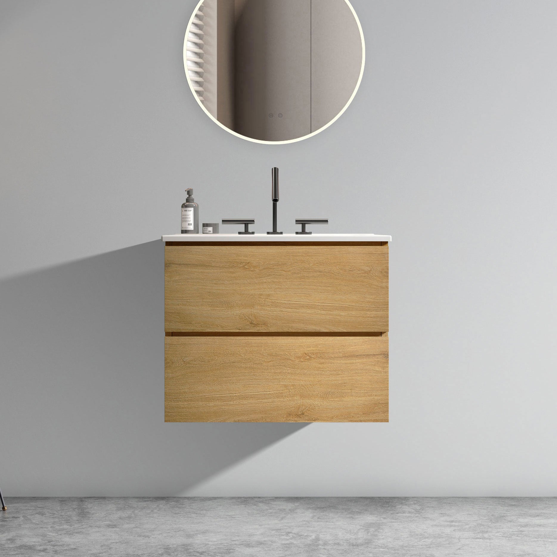 24" Oak Floating Bathroom Vanity with Sink