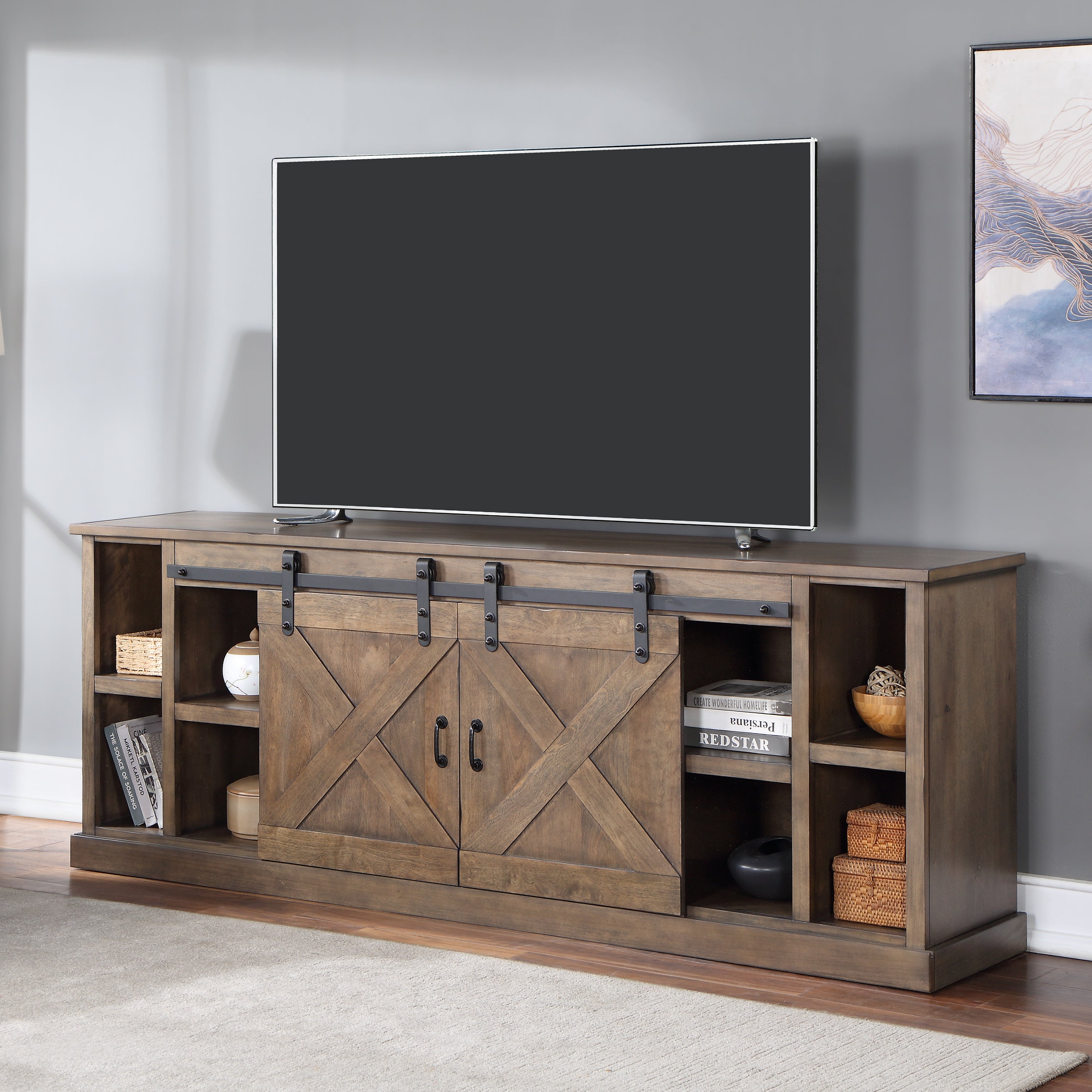 85" TV Stand Console for 95" TVs, No Assembly, Barnwood