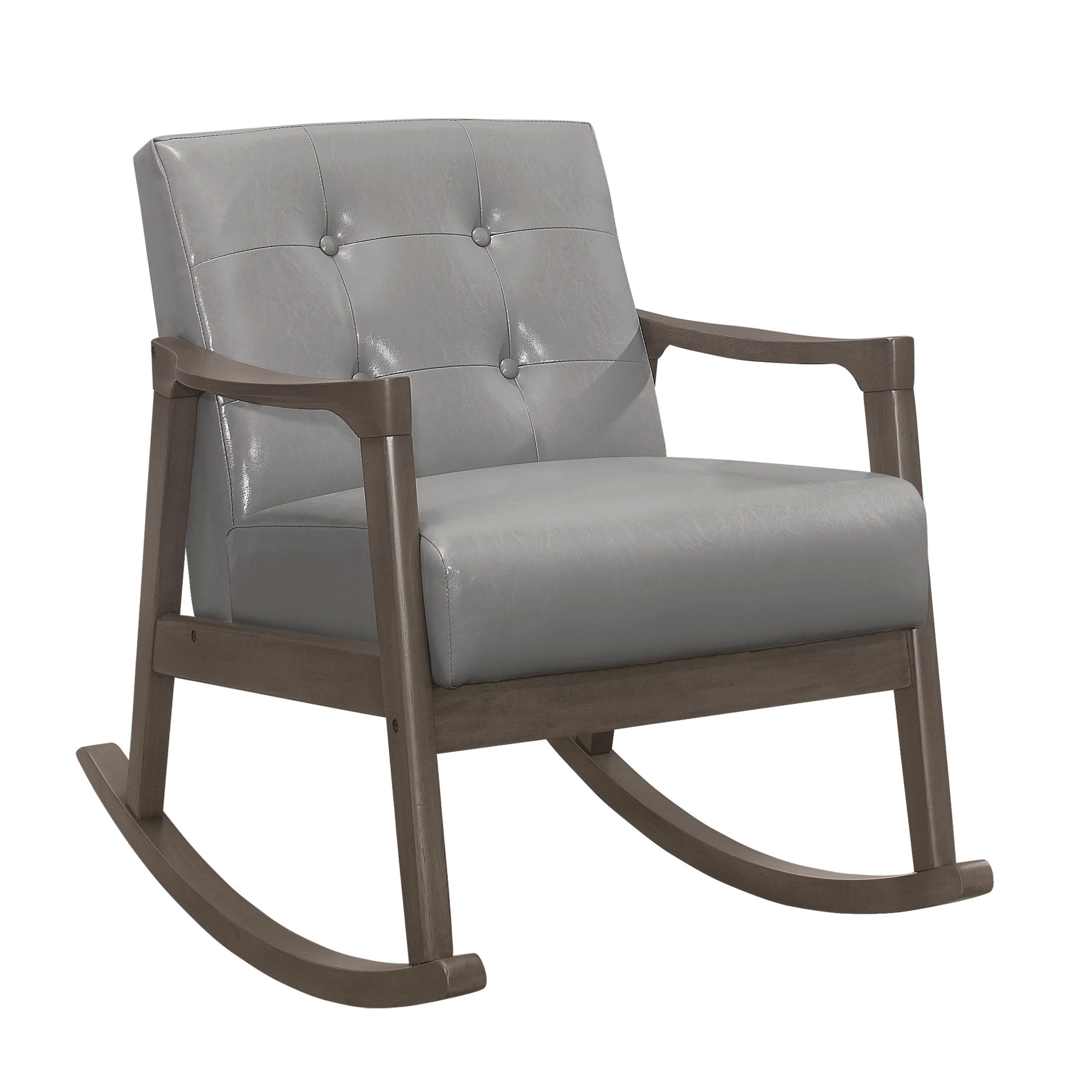 Gray Faux Leather Rocking Chair | Button Tufted Rocker