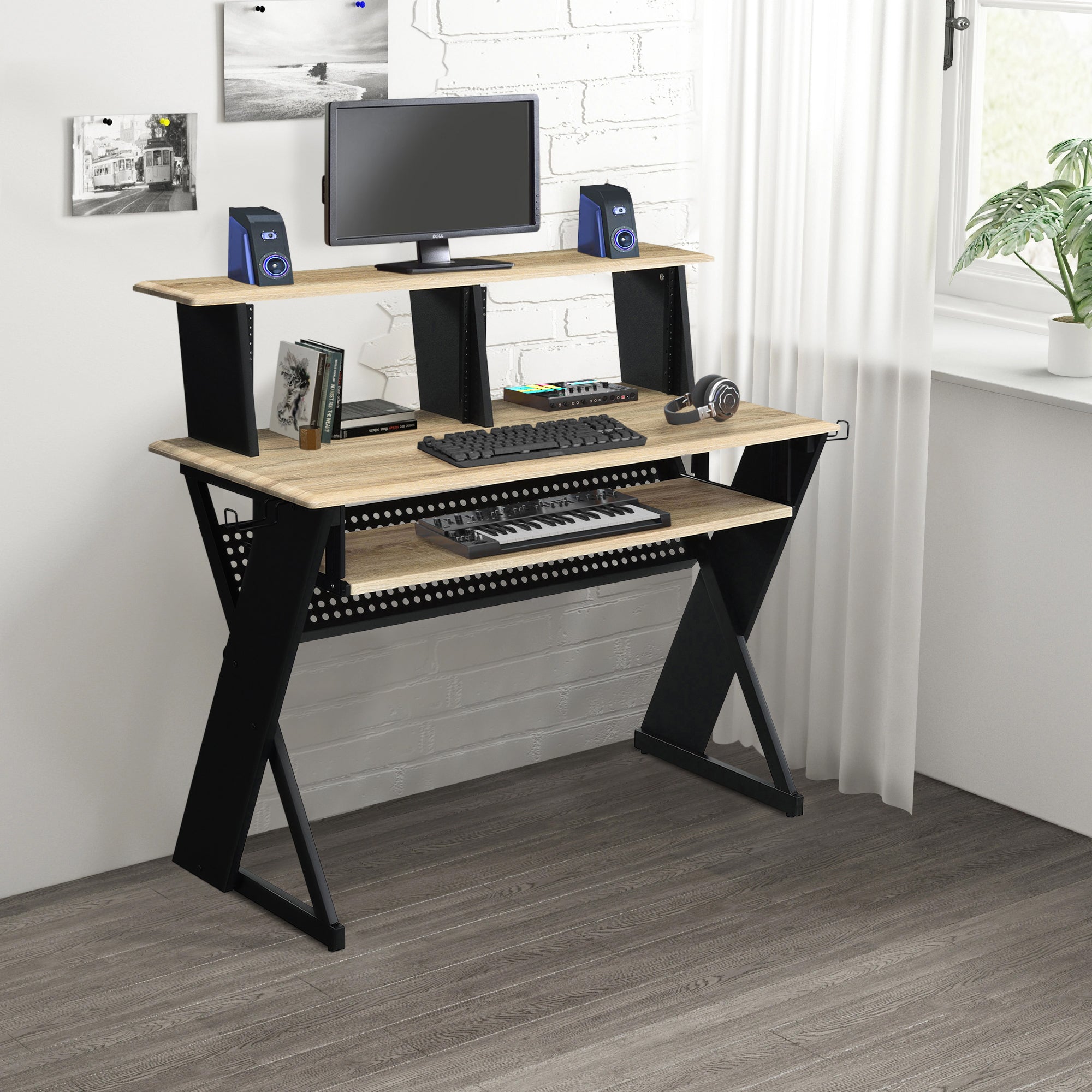 Natural Black Music Desk w/ Cord Management