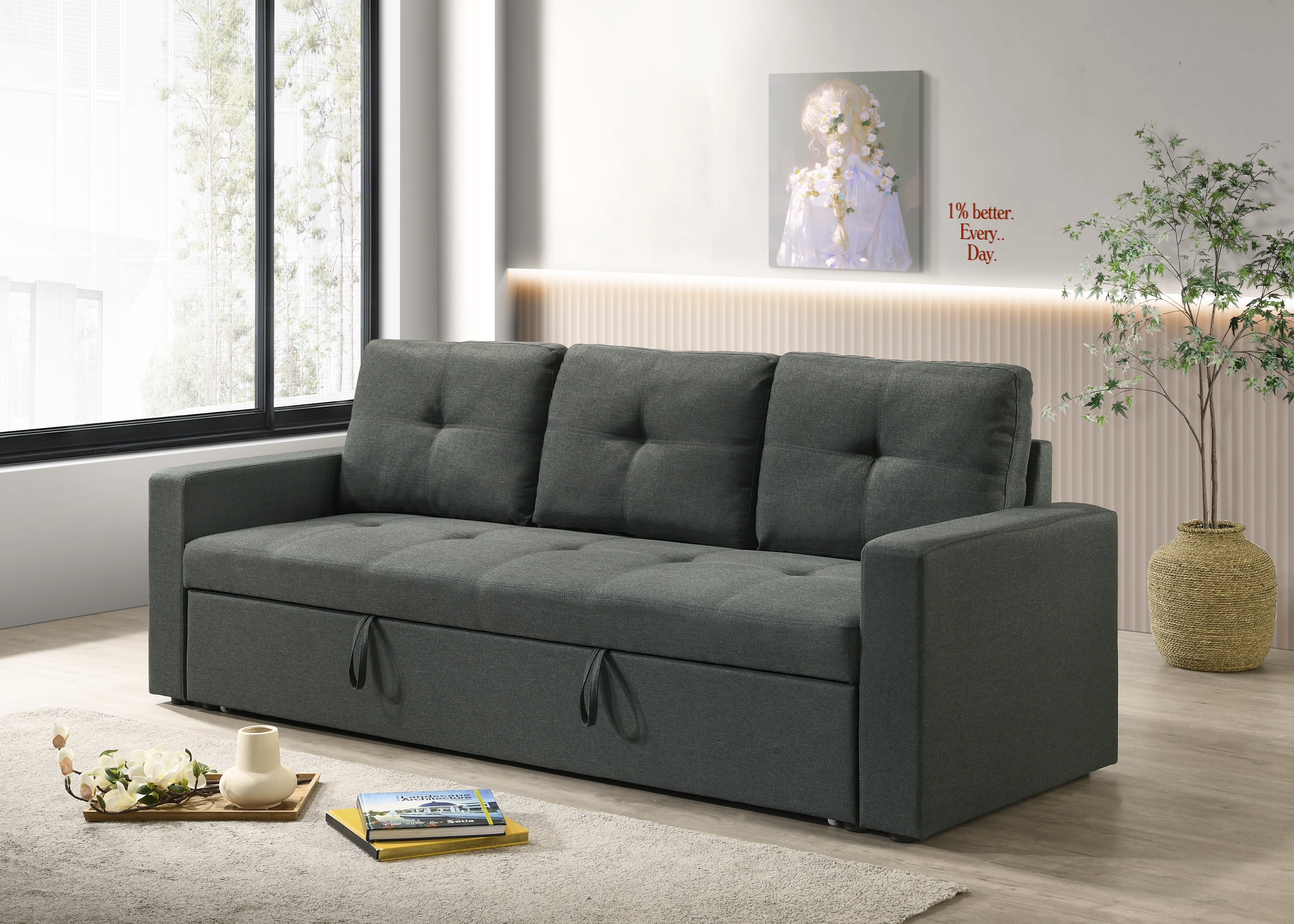Burleigh Dark Gray Sleeper Sofa w/Tufted Cushions