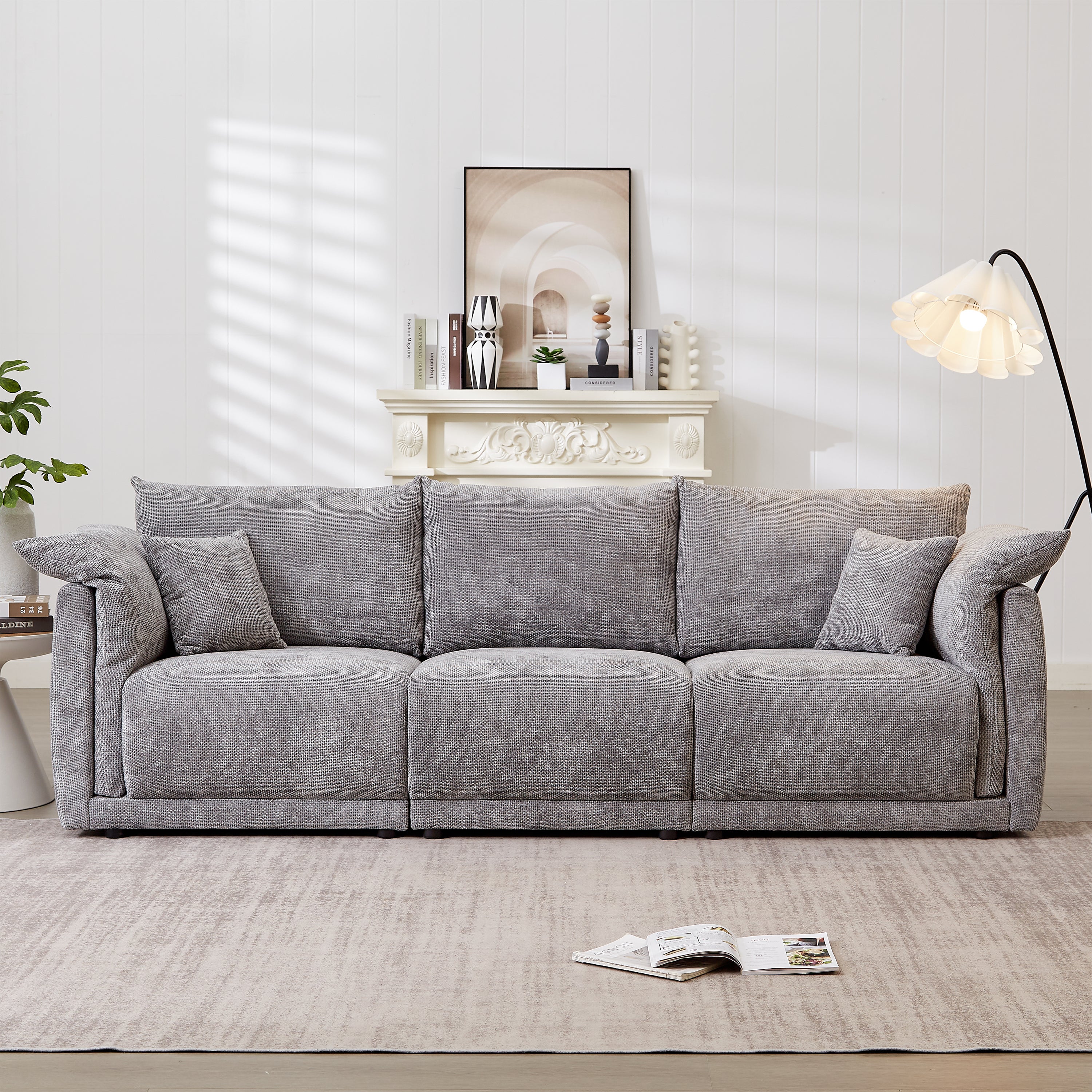 Grey 3-Seater Linen Sofa: Unique Design & Soft