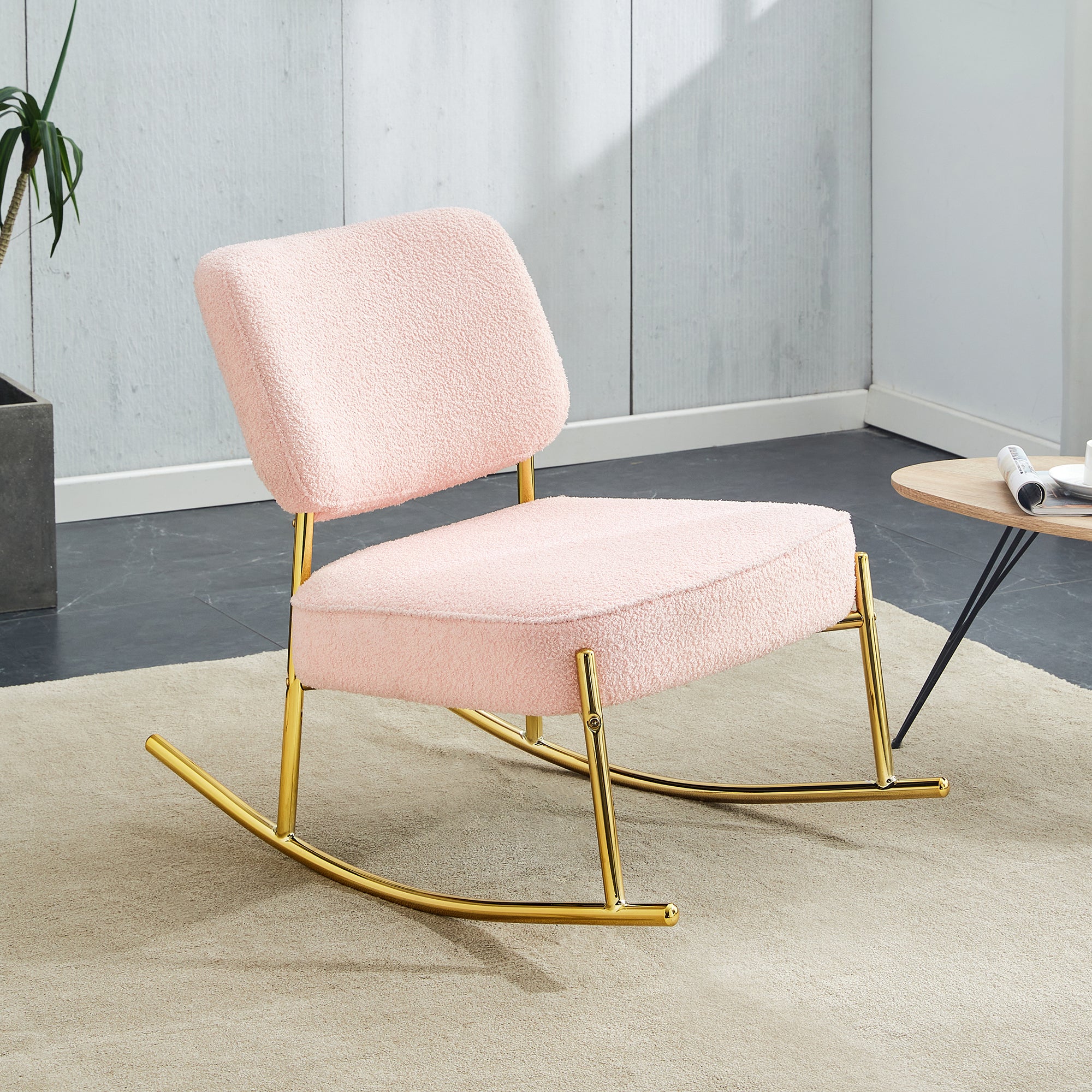 Pink Velvet Rocking Chair | Gold Legs | Cushioned Seat