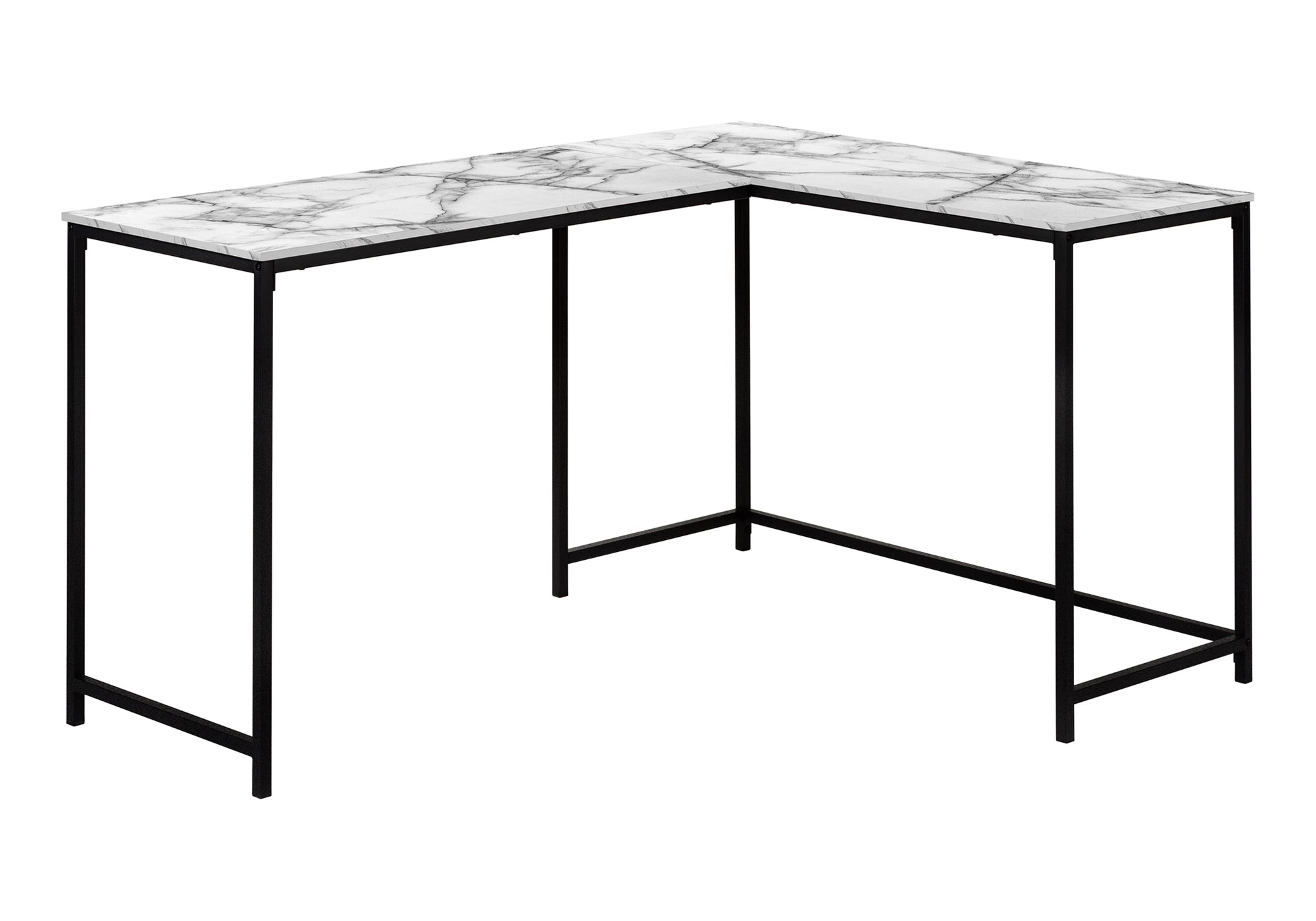58" L-Shaped Corner Desk, White Marble & Black Metal