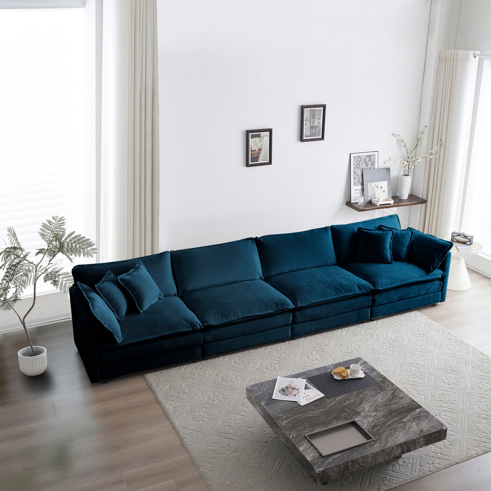 Free Modular Sofa: Blue Chenille 4-Seater
