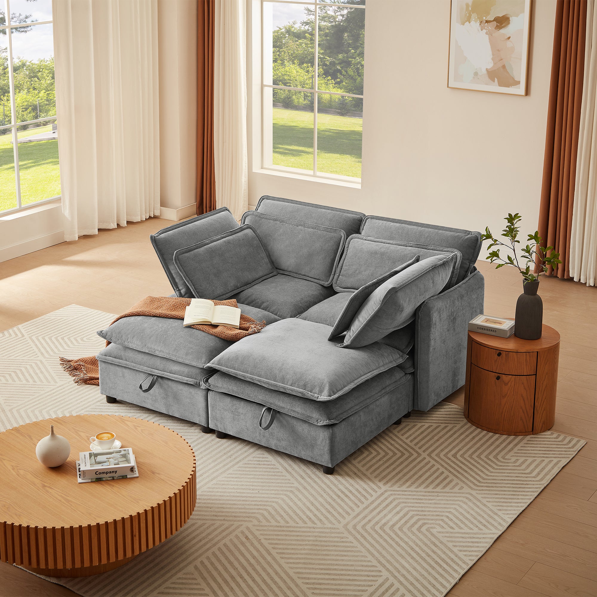 Modular Sofa: 4-Seater with Storage & Cushions