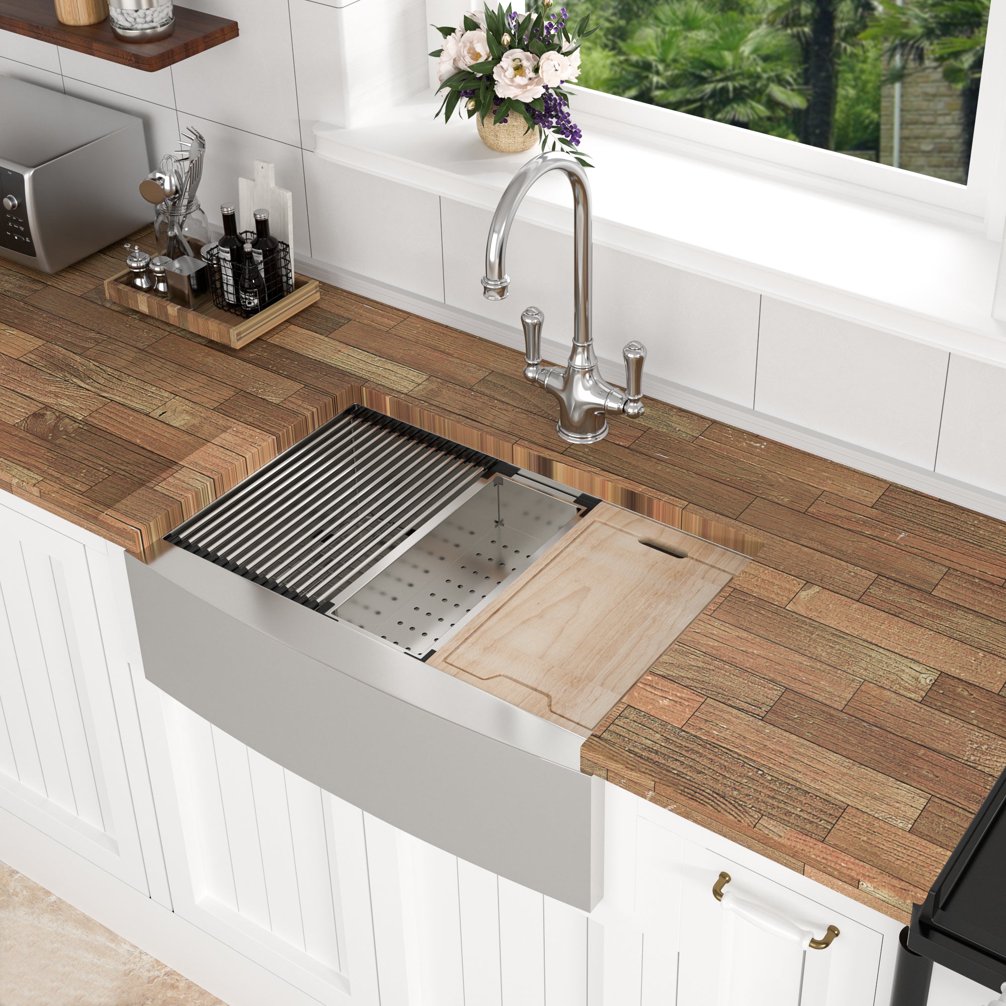30" Farmhouse Apron Sink: Stainless Steel Workstation