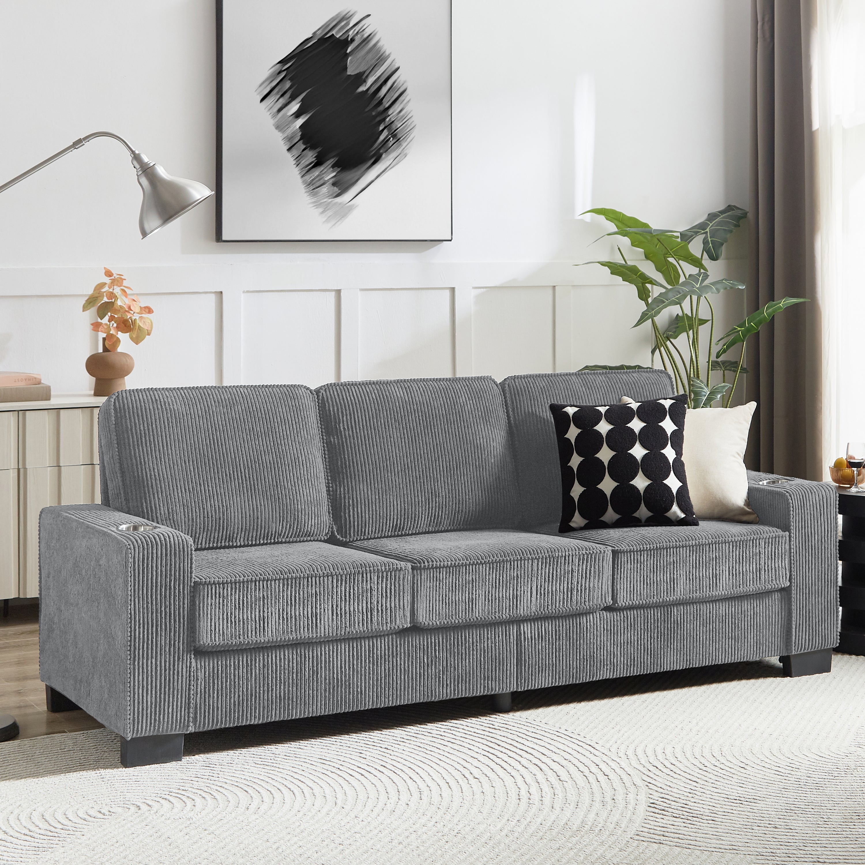 Gray Corduroy Sofa: Modern 3-Seater Couch