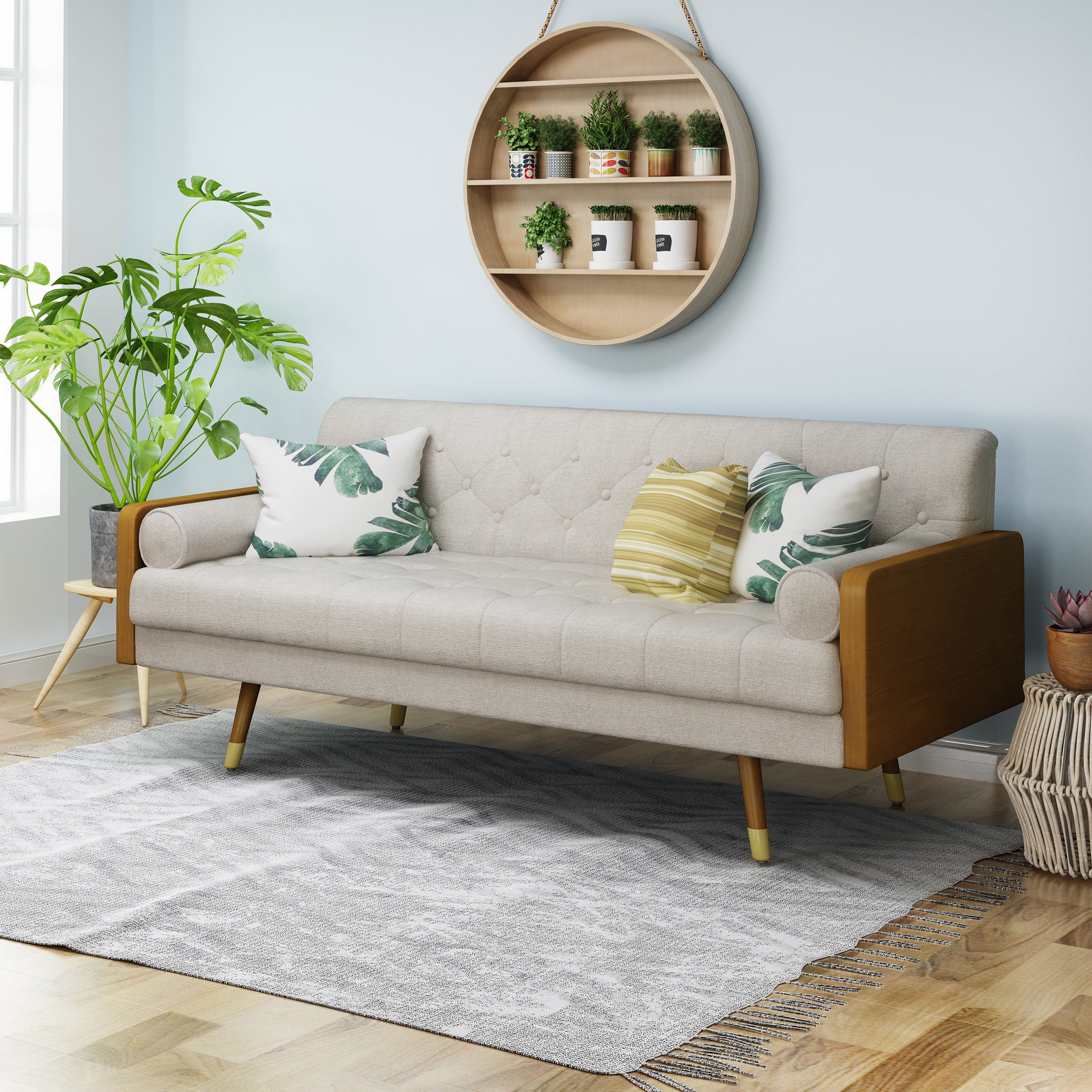 Aidan Mid-Century Modern Sofa: Tufted Fabric