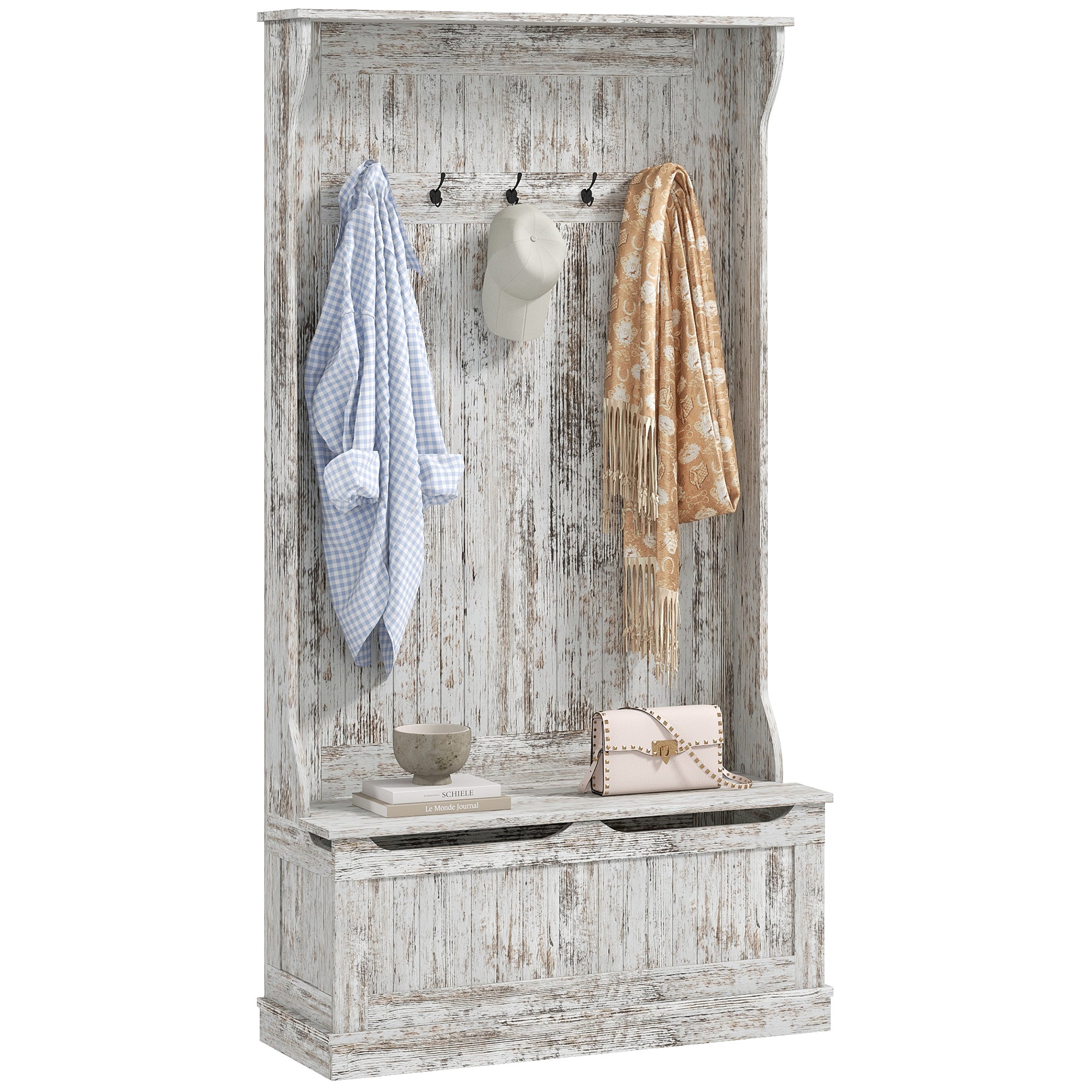 3-in-1 Entryway Hall Tree, White