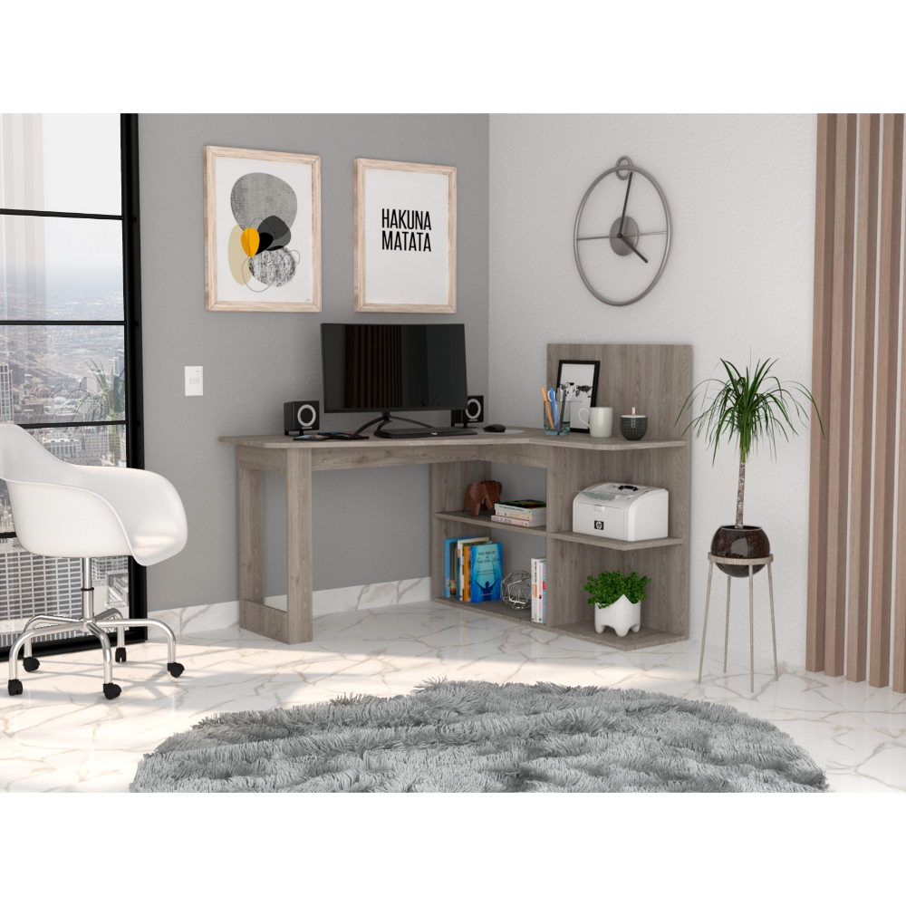 Masai Writing Desk w/ 5 Shelves - Light Gray