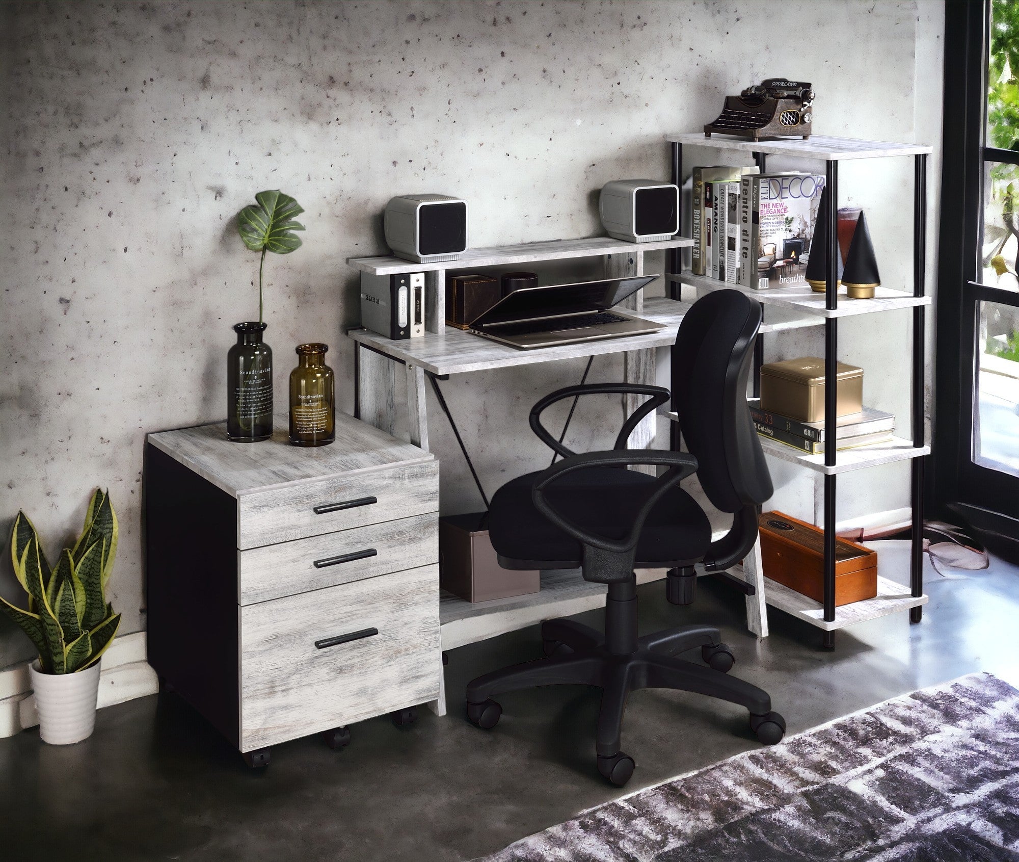 Nypho Antique White & Black Writing Desk