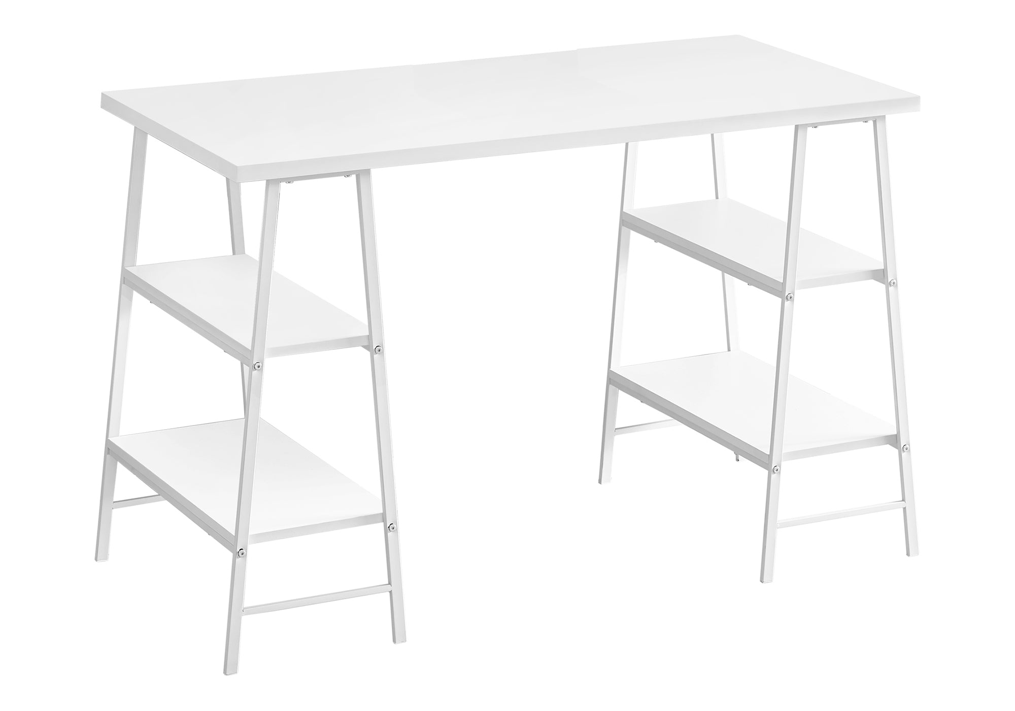 48" White Computer Desk w/ Storage Shelves | Modern Home Office Desk