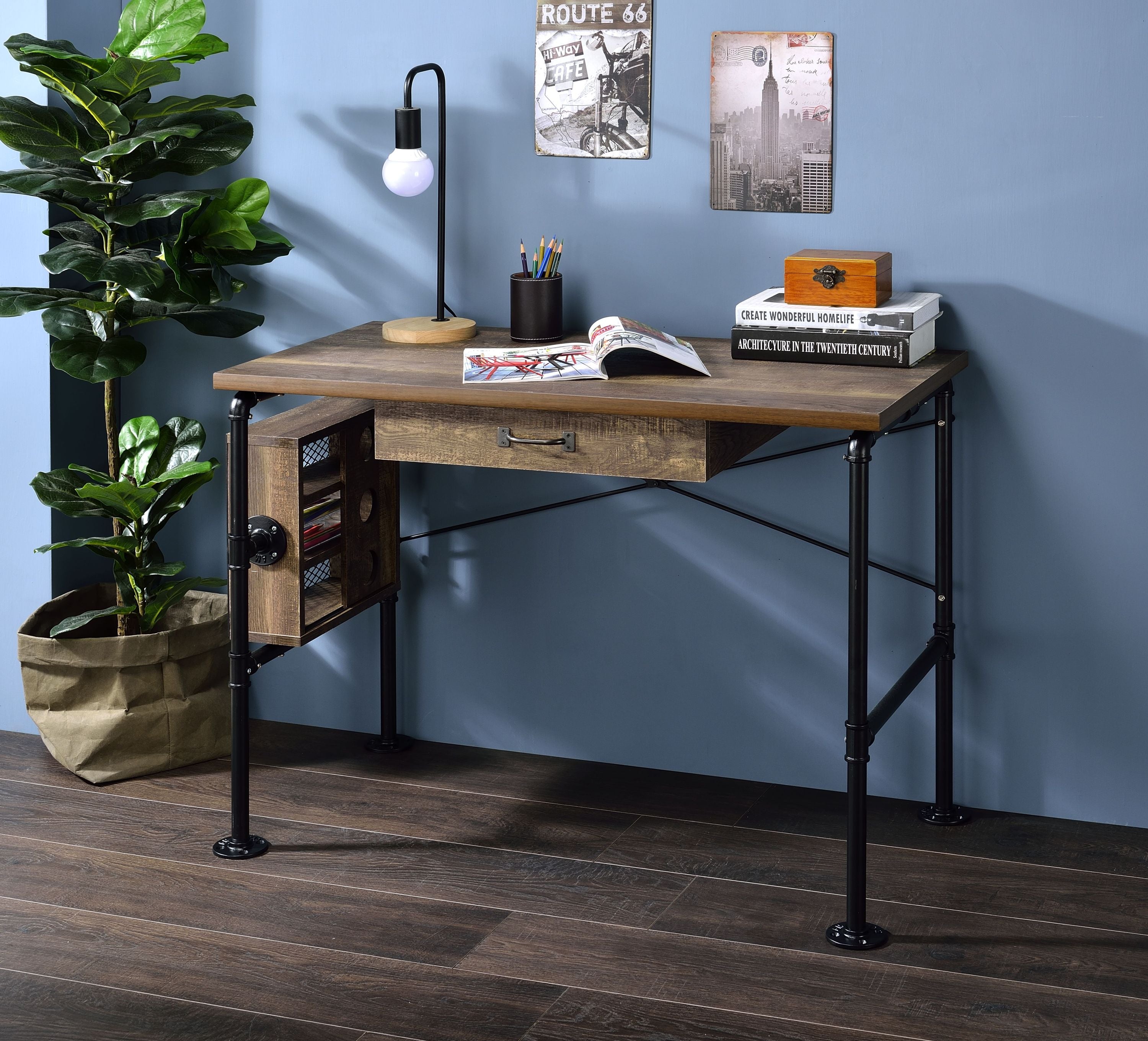 Endang Weathered Oak & Black Writing Desk