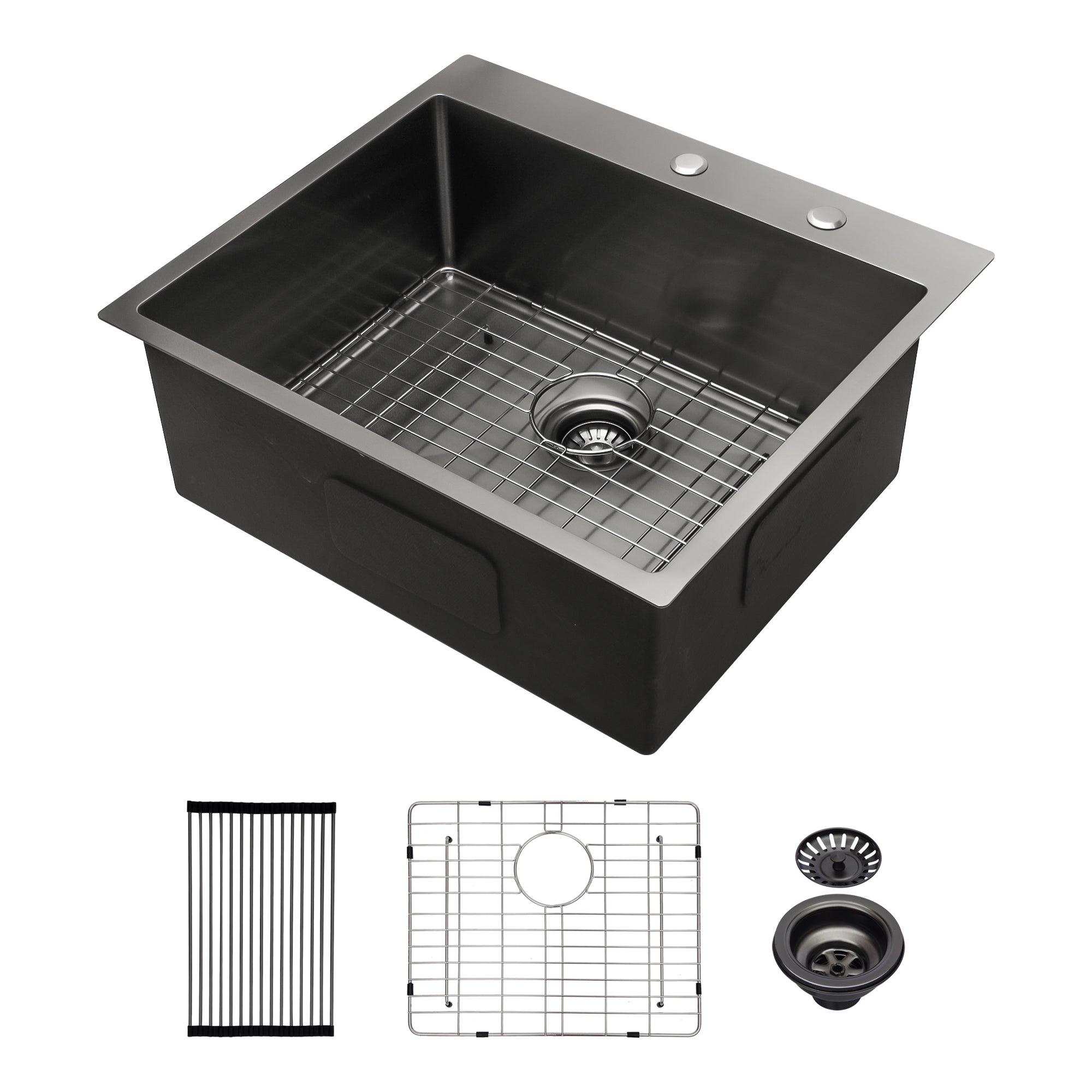 Gunmetal Black Kitchen Sink: 25x22 Inch Topmount