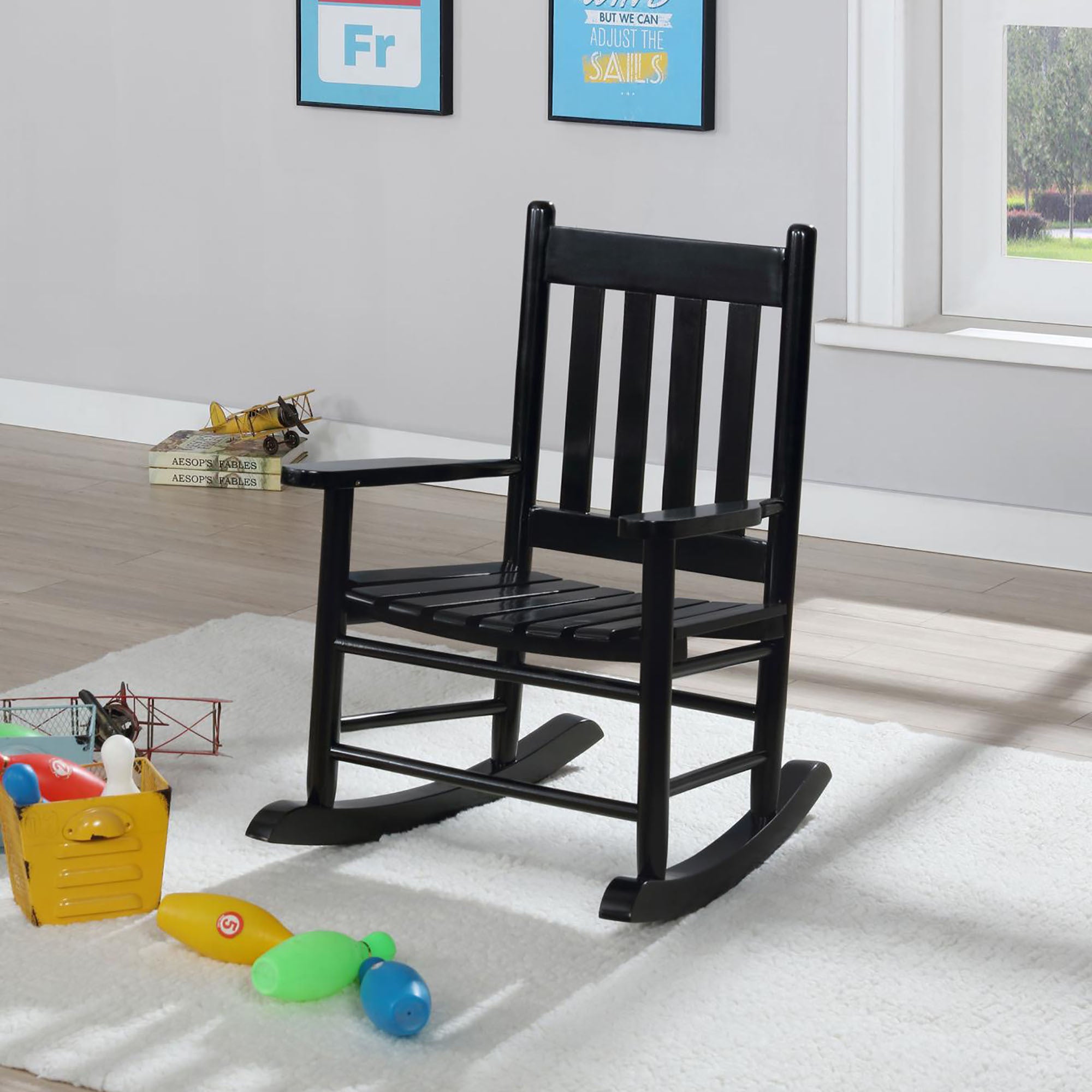 Black Slat Back Youth Rocker Chair