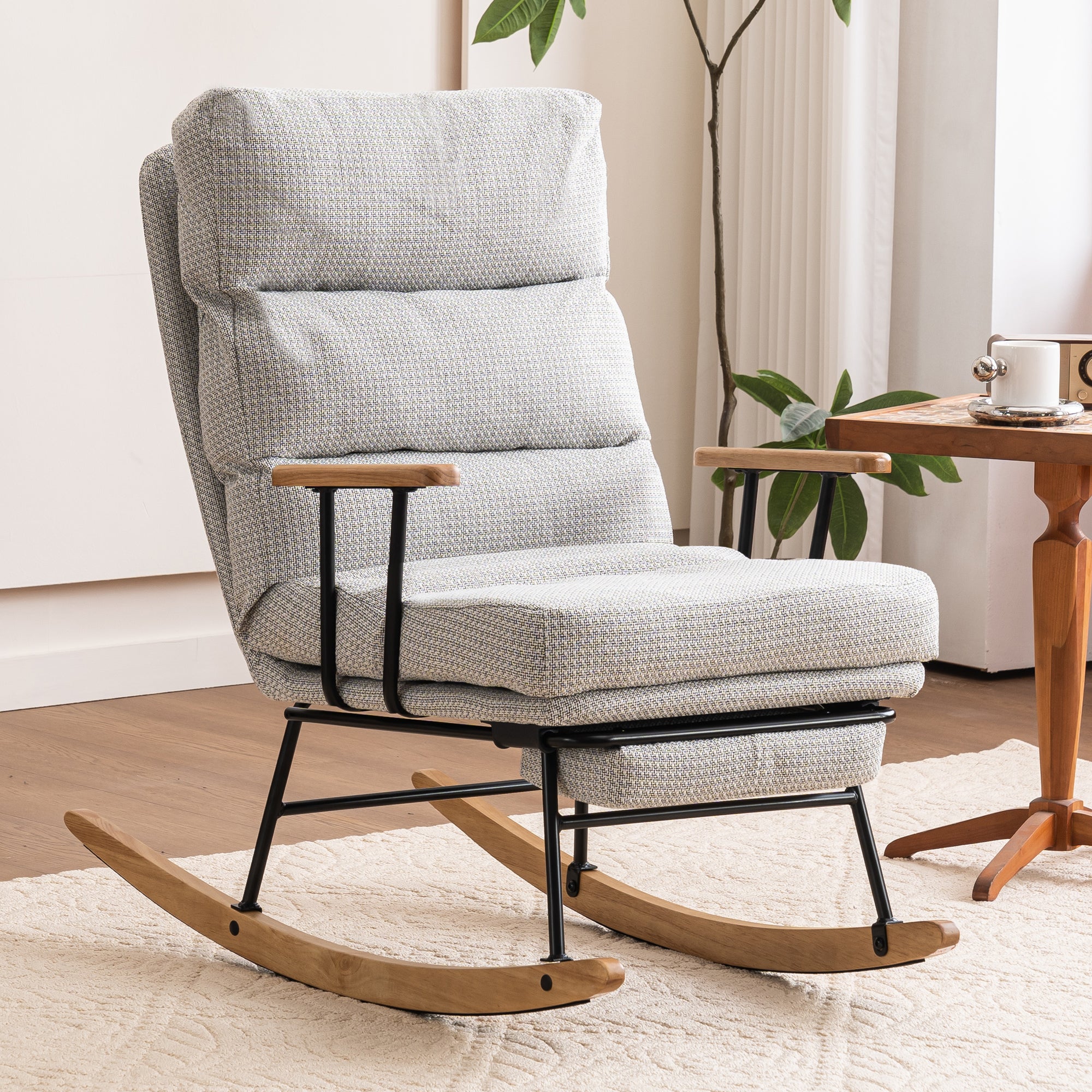 Modern Ice Velvet Rocking Chair: High Back & Footrest