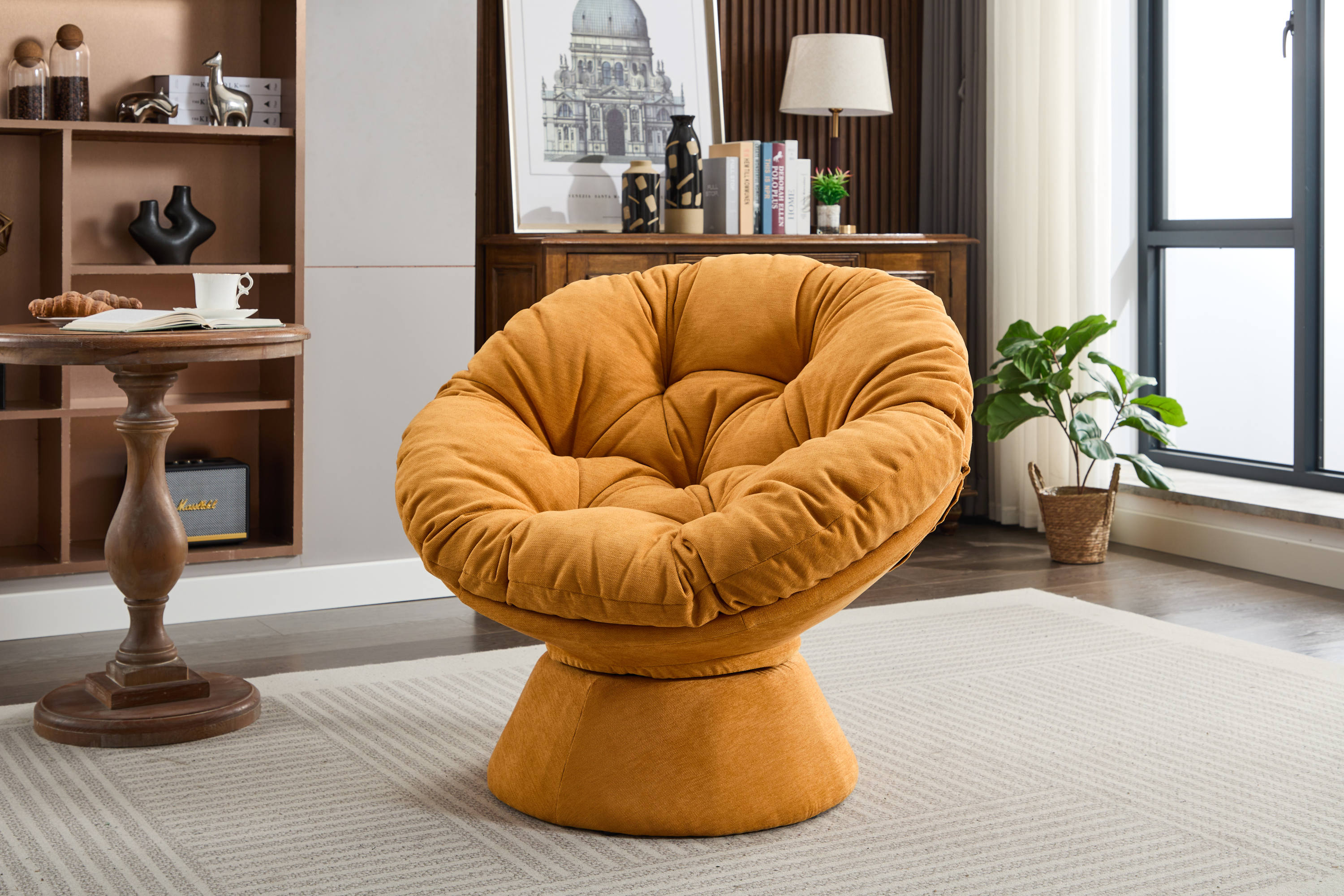 Oversized Swivel Accent Chair | 360 Barrel Chair | Papasan Style