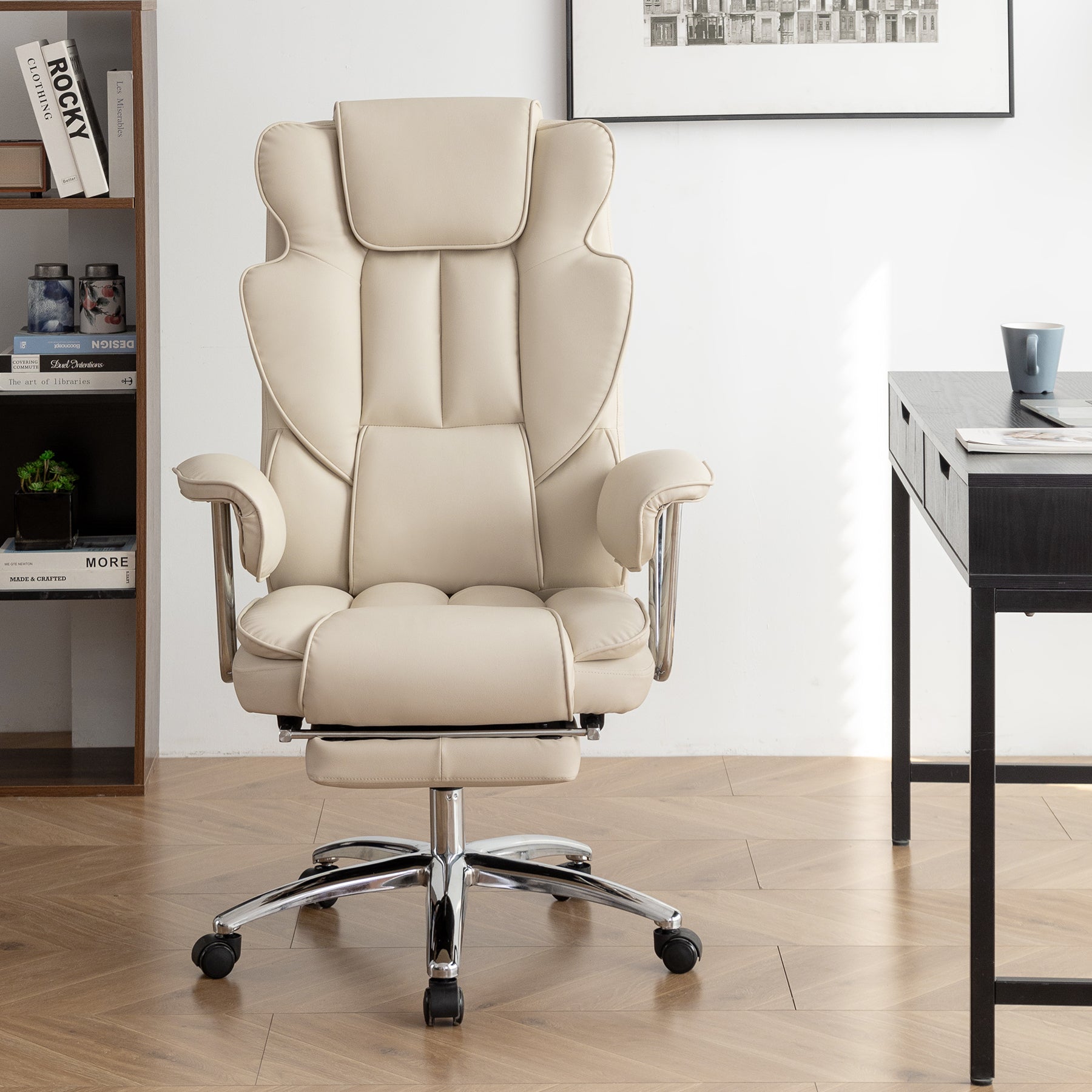 Big & Tall Executive Office Chair w/ Footrest (Beige)
