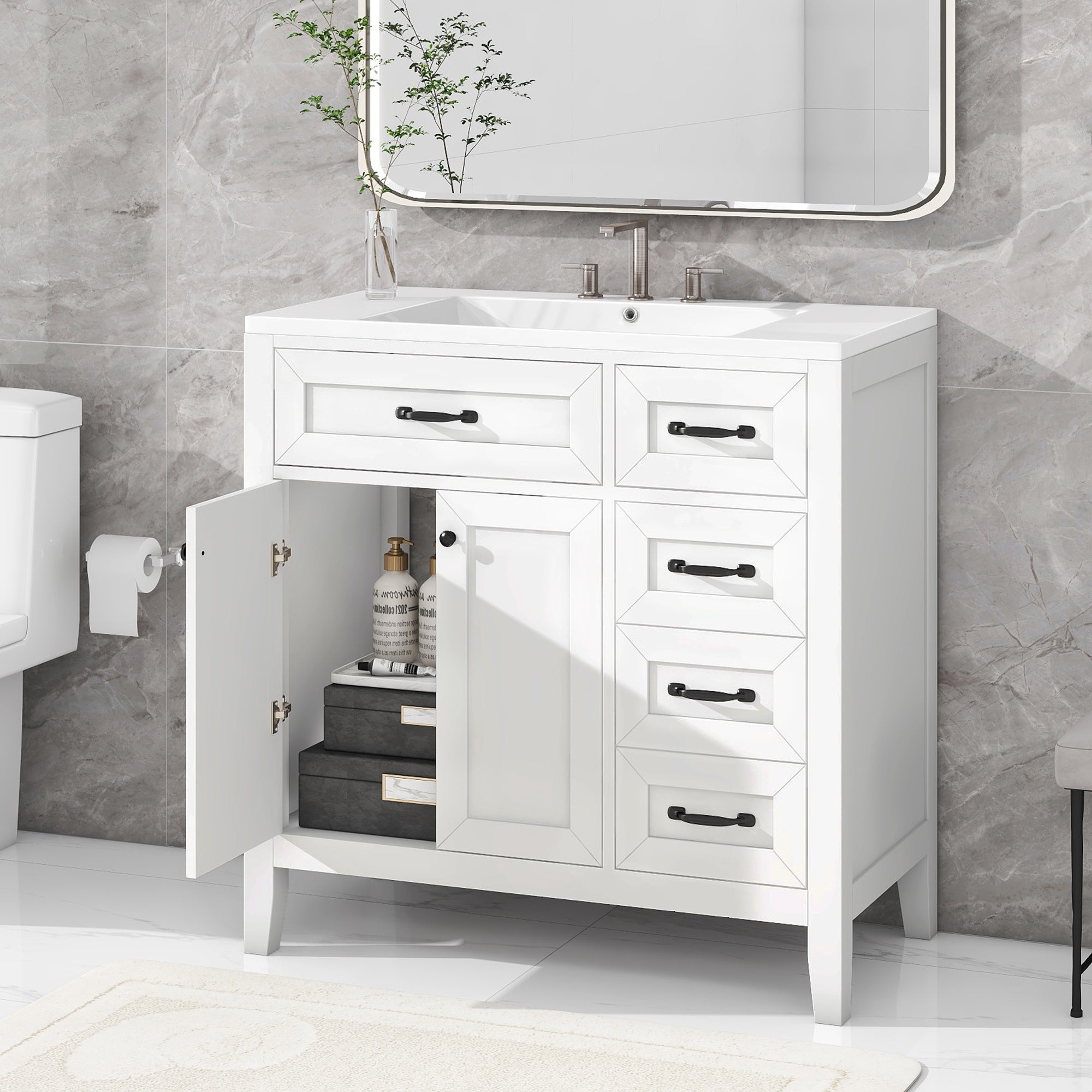 White 36" Bathroom Vanity with Sink & Drawers