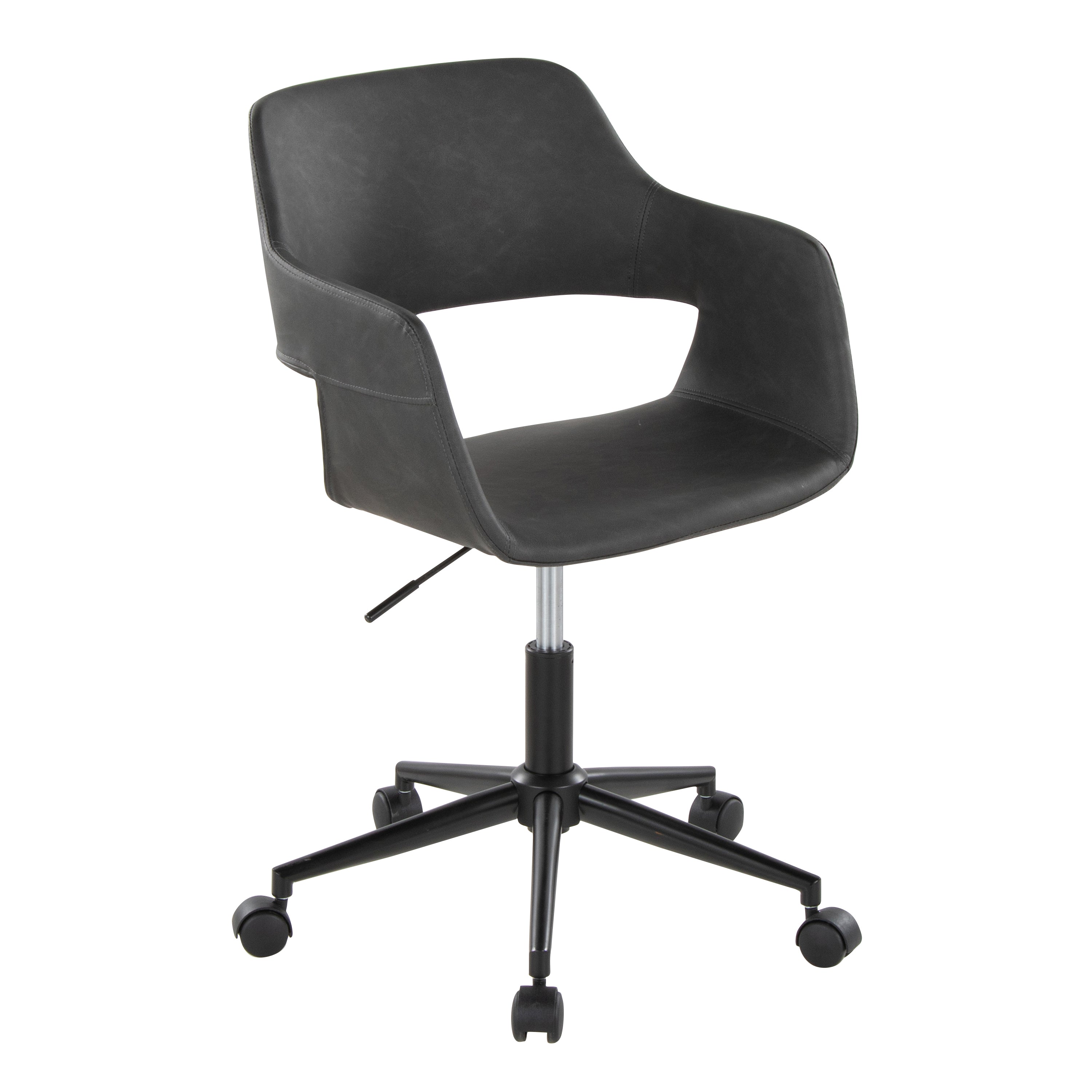 Margarite Task Chair, Black Metal/Grey Faux Leather