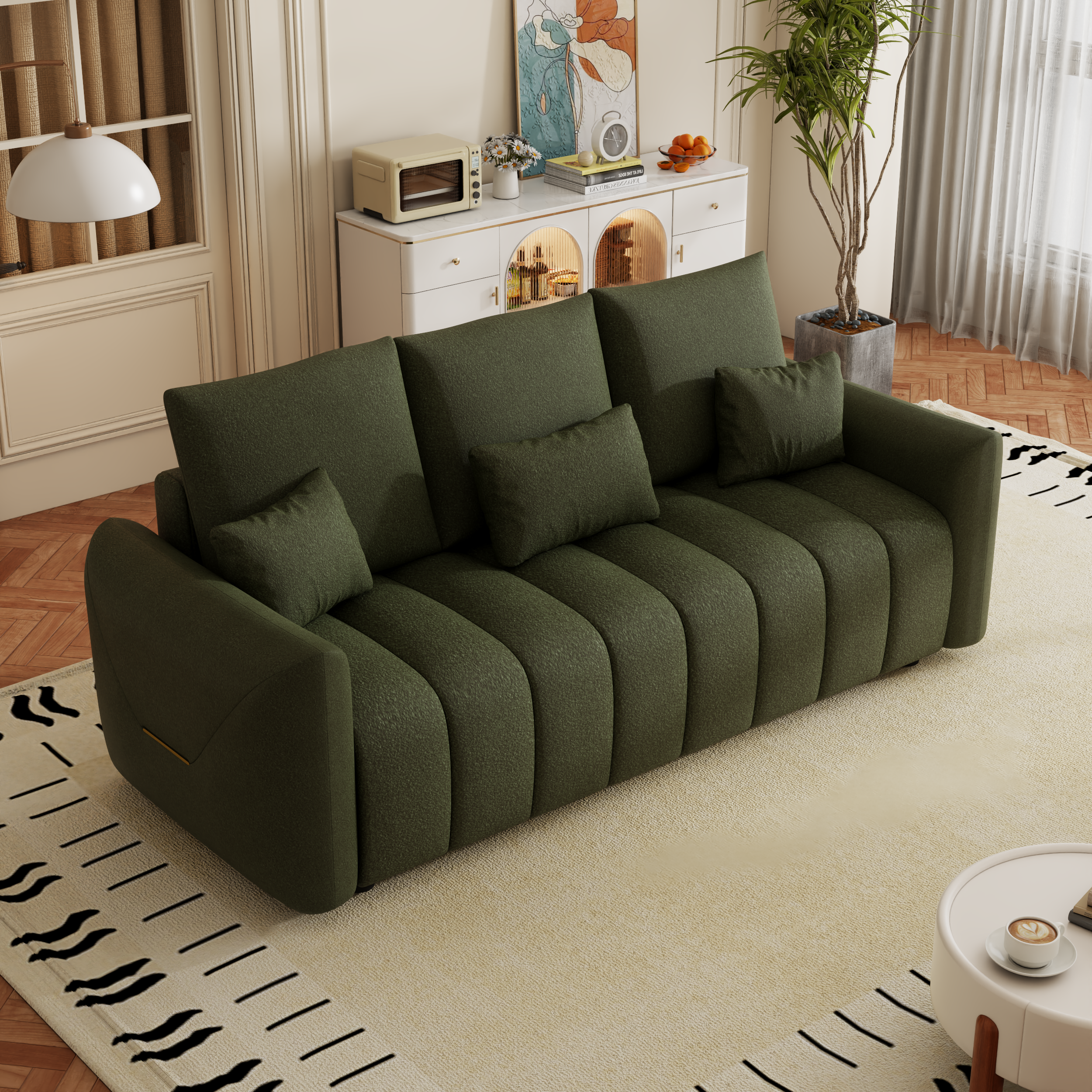 80" Premium Teddy Sofa: 3 Pillows, Solid Wood Frame