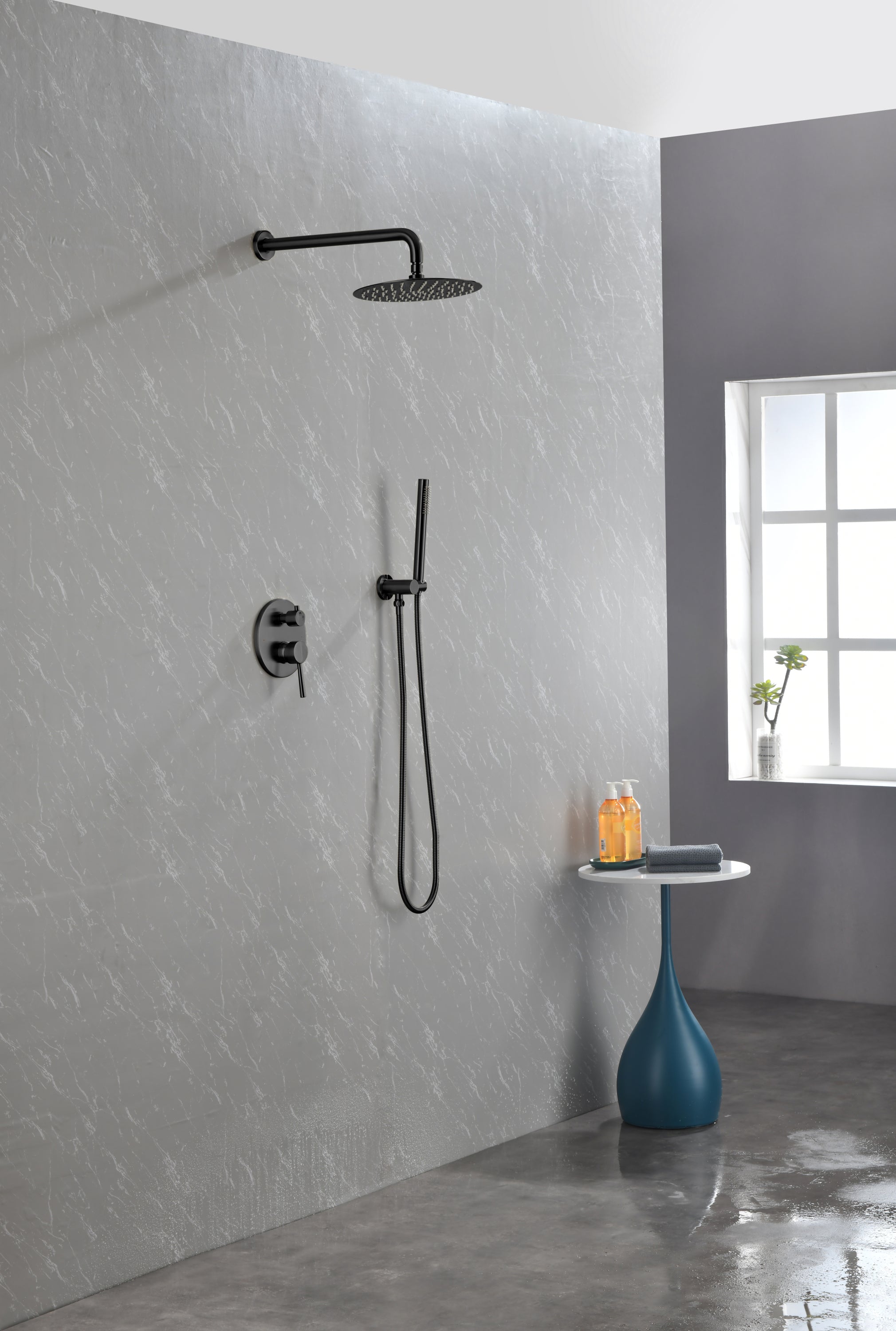 Matte Black Rain Shower System with Handheld