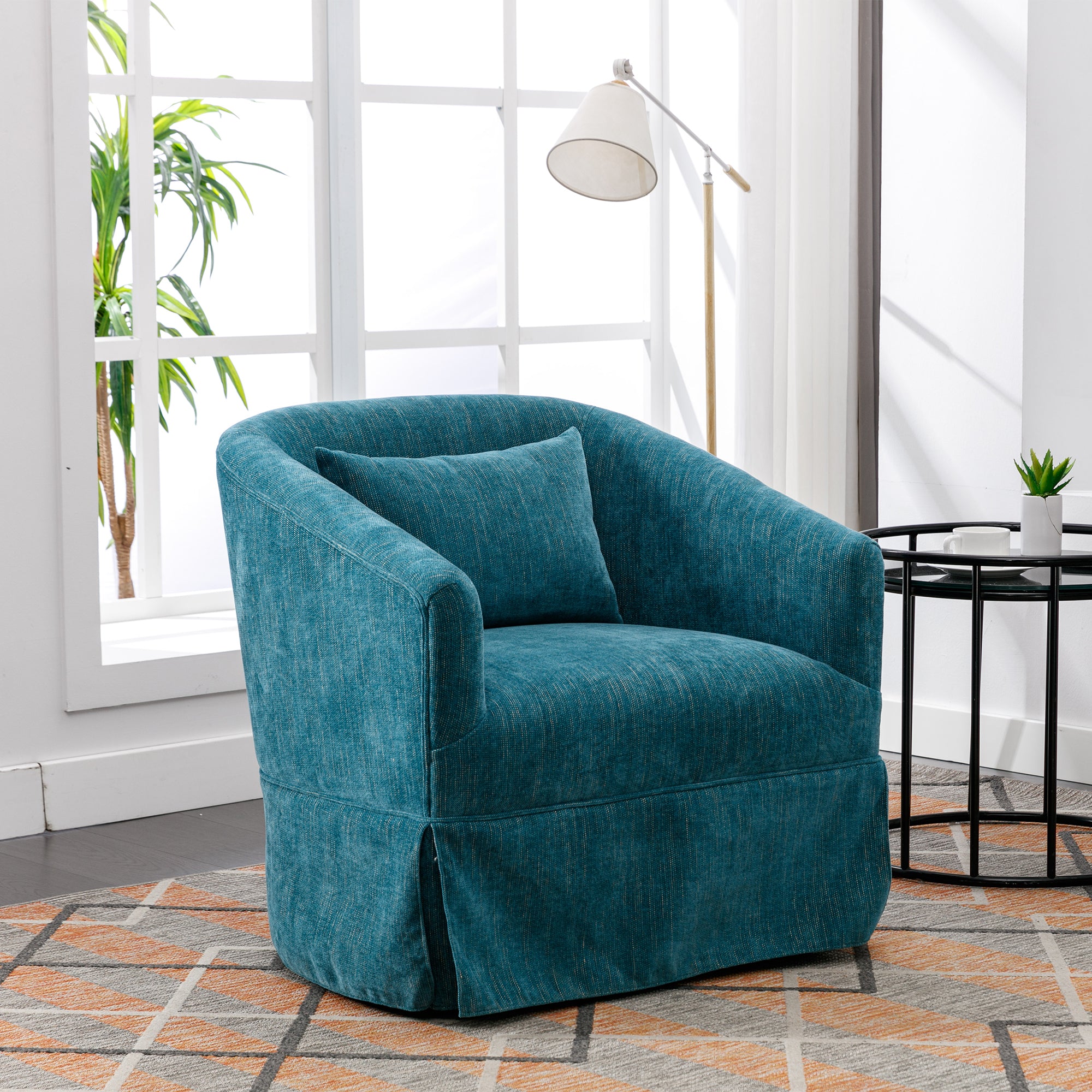 360° Swivel Accent Chair | Green Linen Armchair