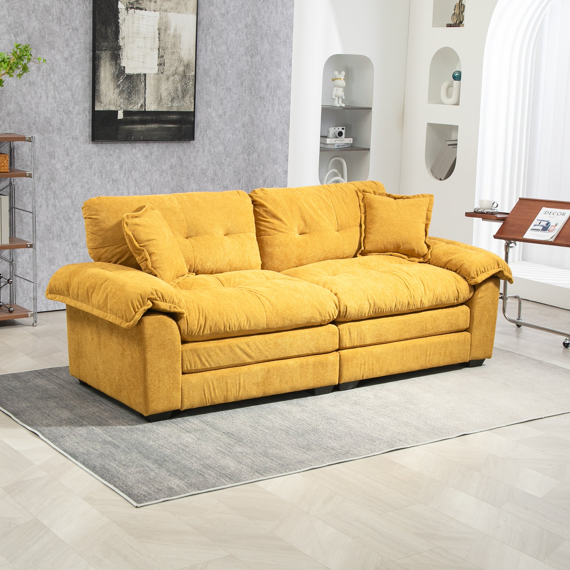 Chenille Sofa: Deep Seat, Small Sofa, Yellow