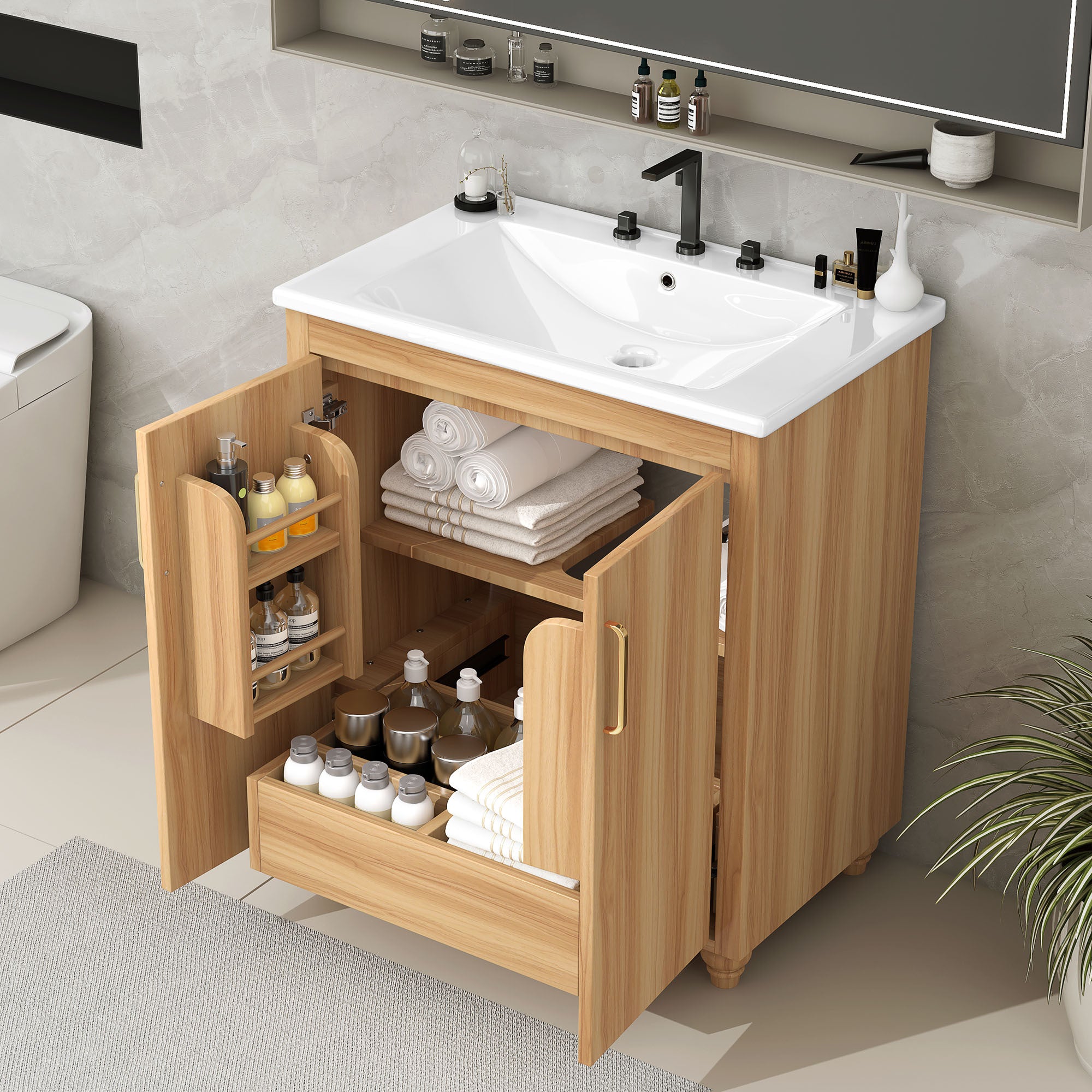 30" Bathroom Vanity: Sink, Doors, Drawer, MDF